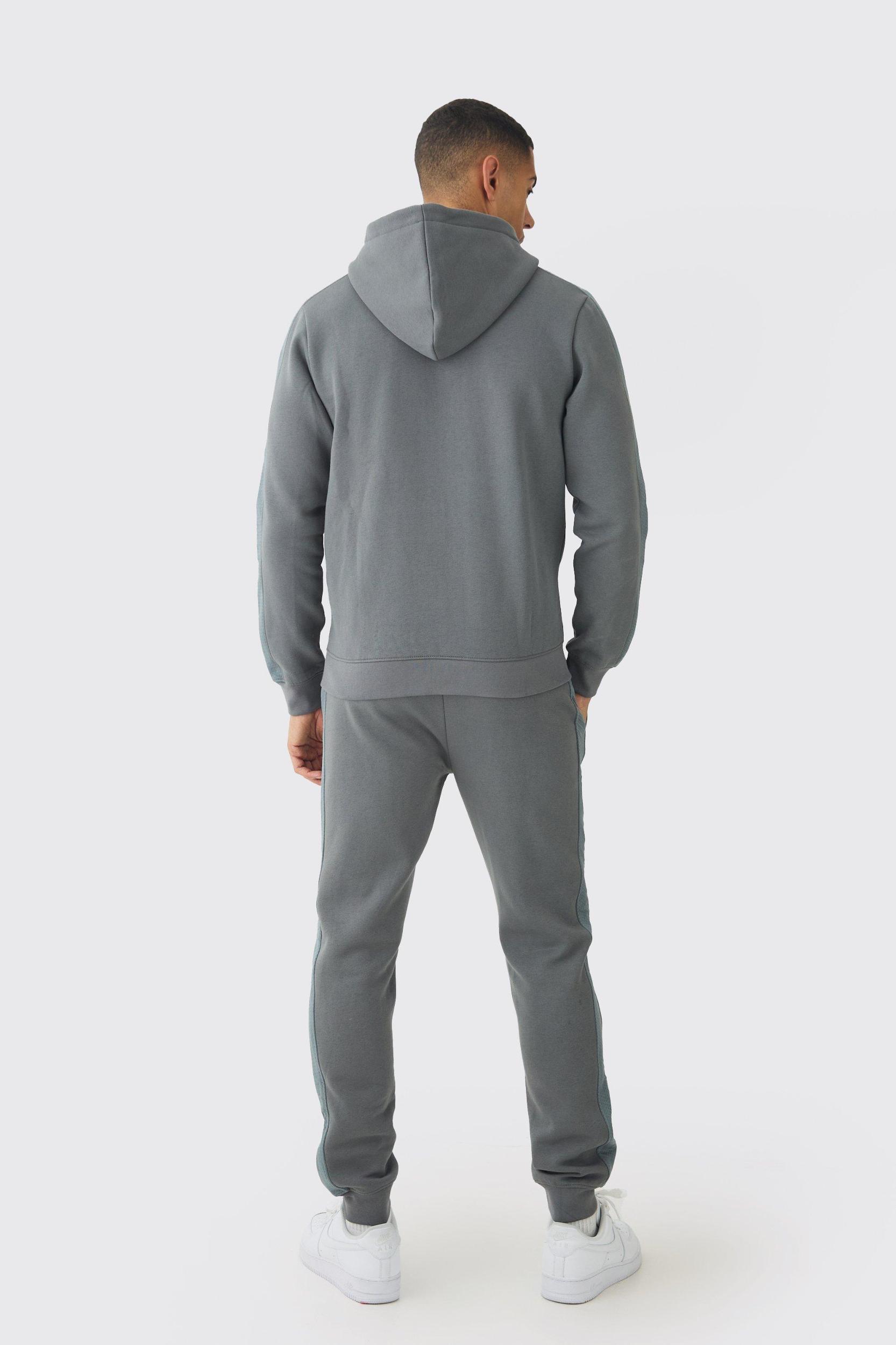 Slim Fit Official Zip Through Mesh Panelled Hooded Tracksuit | boohooMAN USA Product Image