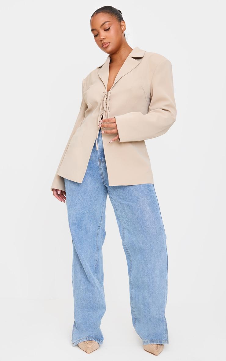  Plus Stone Lace Up Tie Front Blazer Product Image