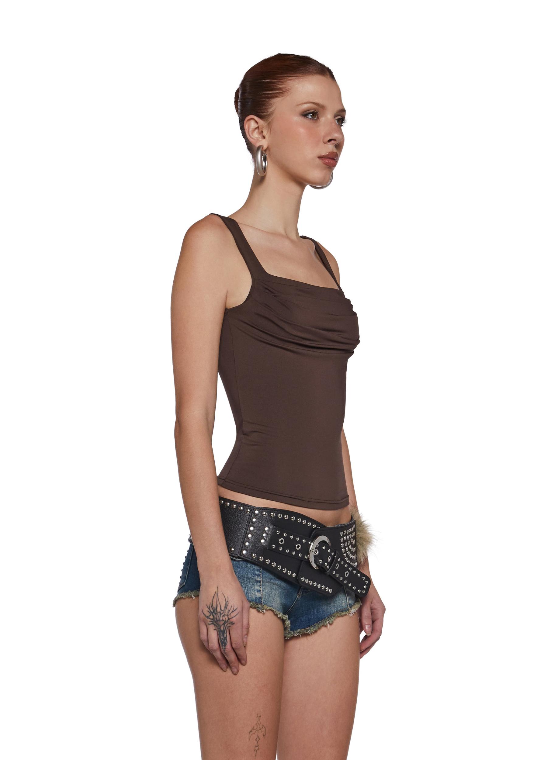 Jersey Knit Ruched Tank Top - Brown Product Image