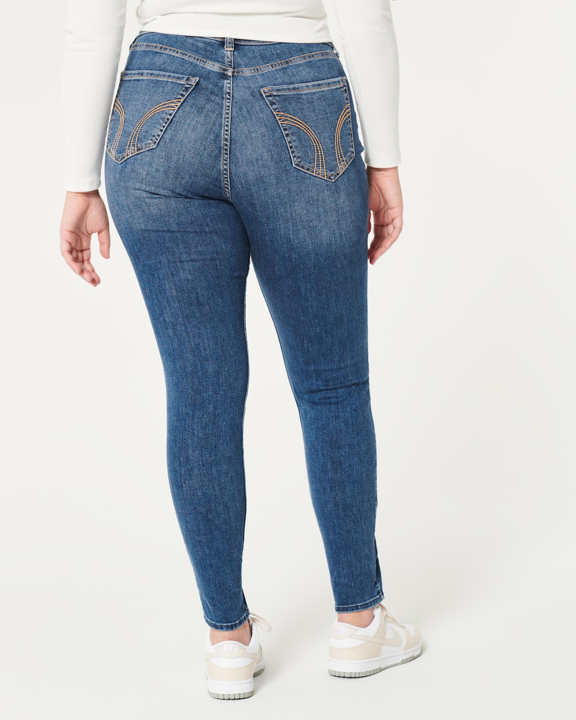 Curvy High-Rise Ripped Dark Wash Super Skinny Jeans Product Image