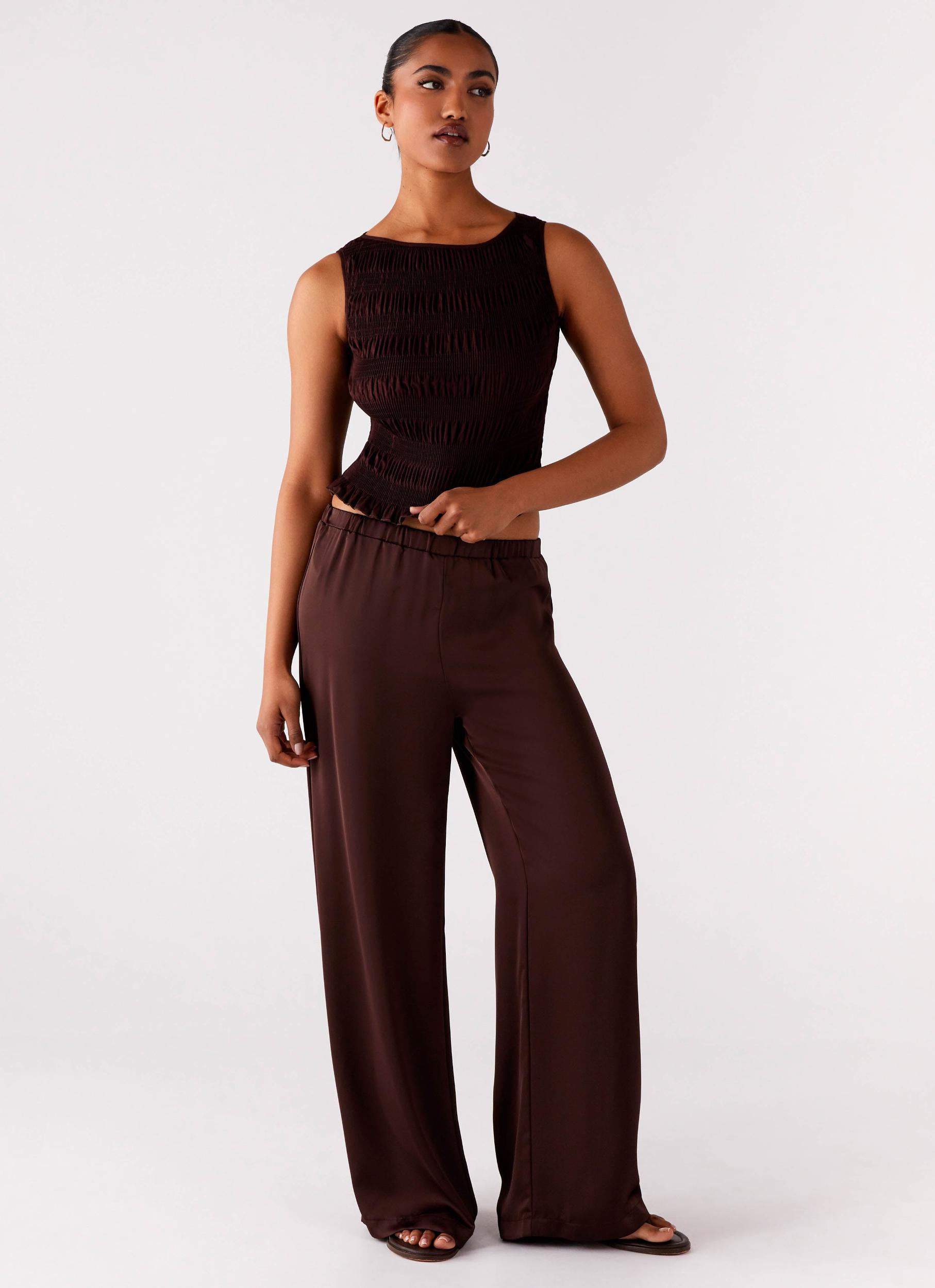 Palm Cove Satin Pants - Chocolate Product Image