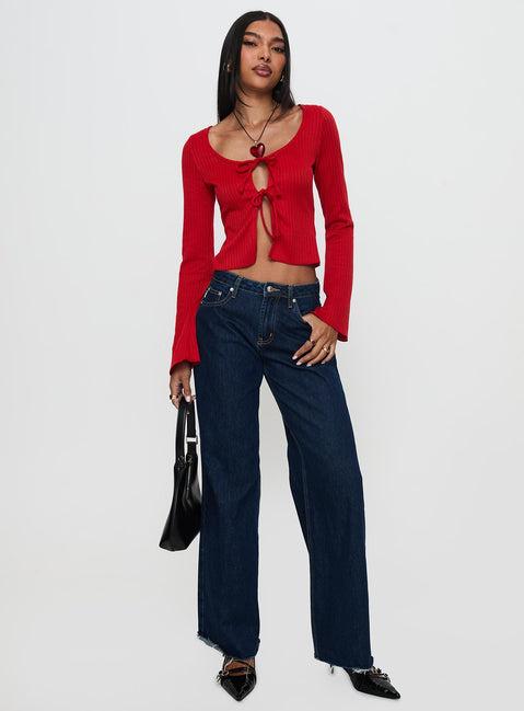 Rowynne Long Sleeve Tie Up Top Red Product Image