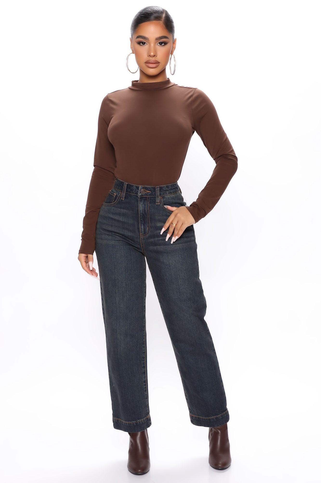 Melanie Mock Neck Bodysuit - Chocolate Product Image