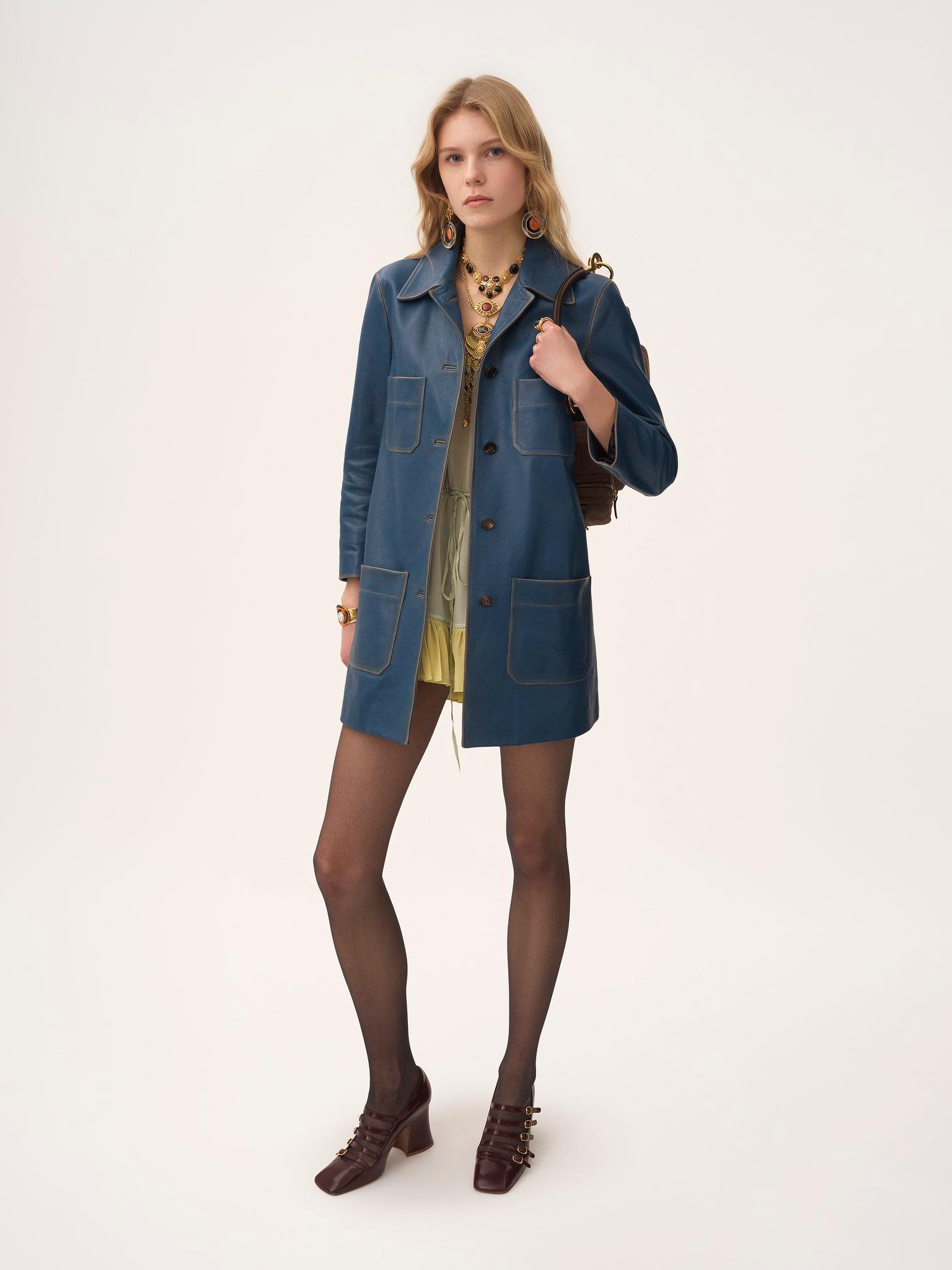 Single-breasted coat in leather Product Image