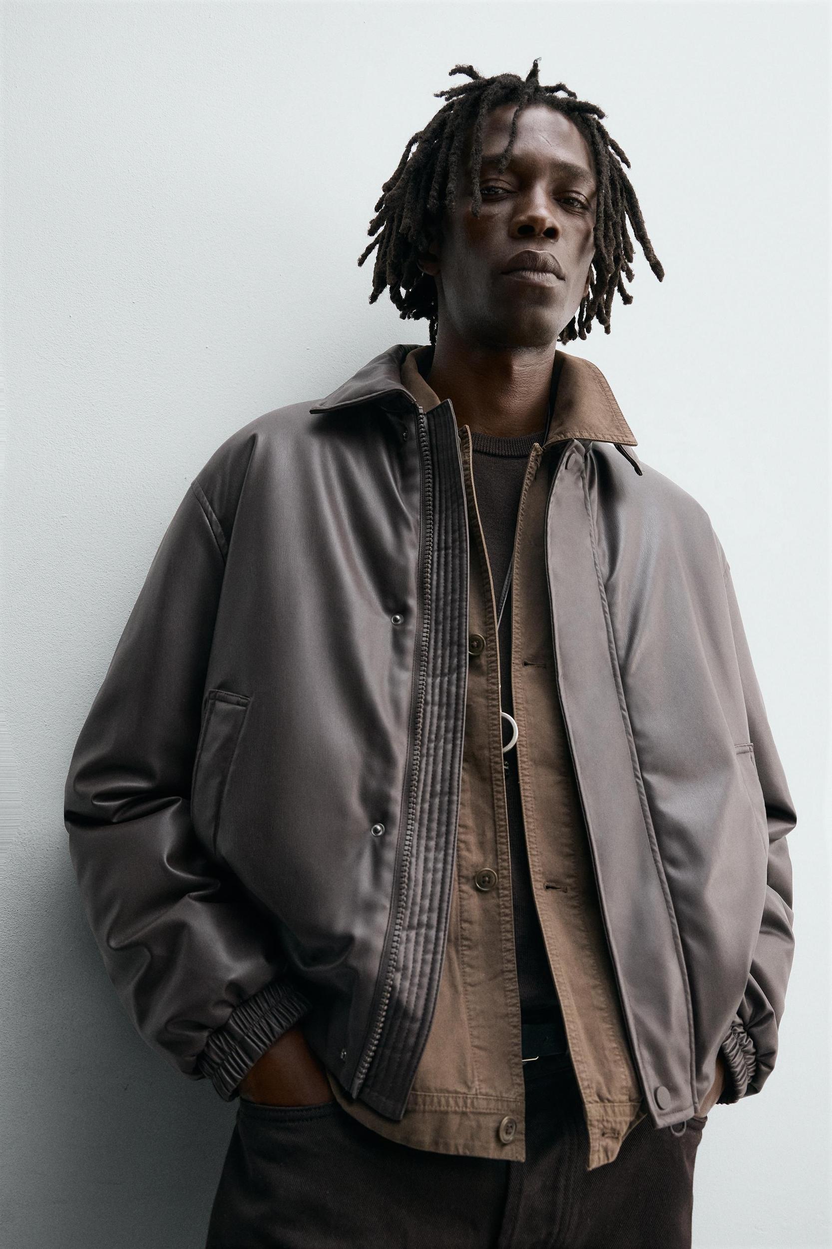 RELAXED FIT FAUX LEATHER JACKET Product Image