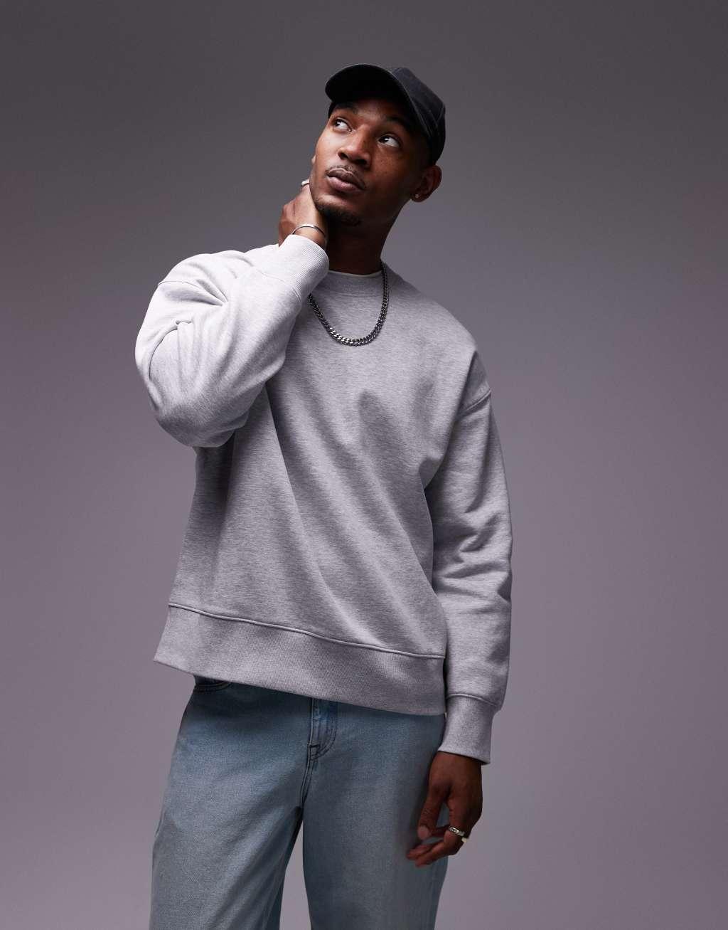 Topman premium heavyweight oversized sweatshirt in gray heather Product Image