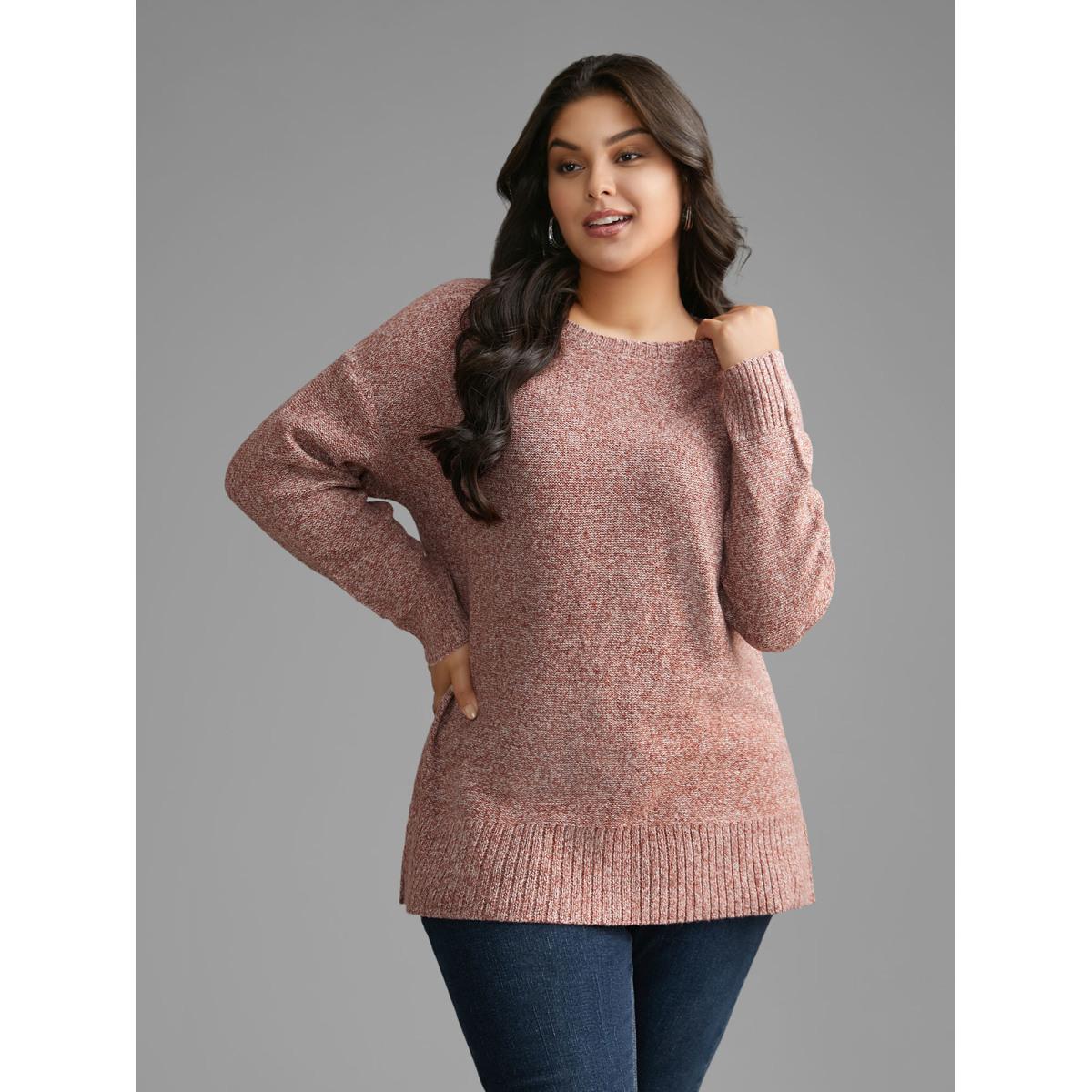 Plus Size Texture Bowknot Cut Out Slit Hem Pullover Crepe Women Leisure Loose Long Sleeve Round Neck Casual Pullovers BloomChic 30/6X Product Image