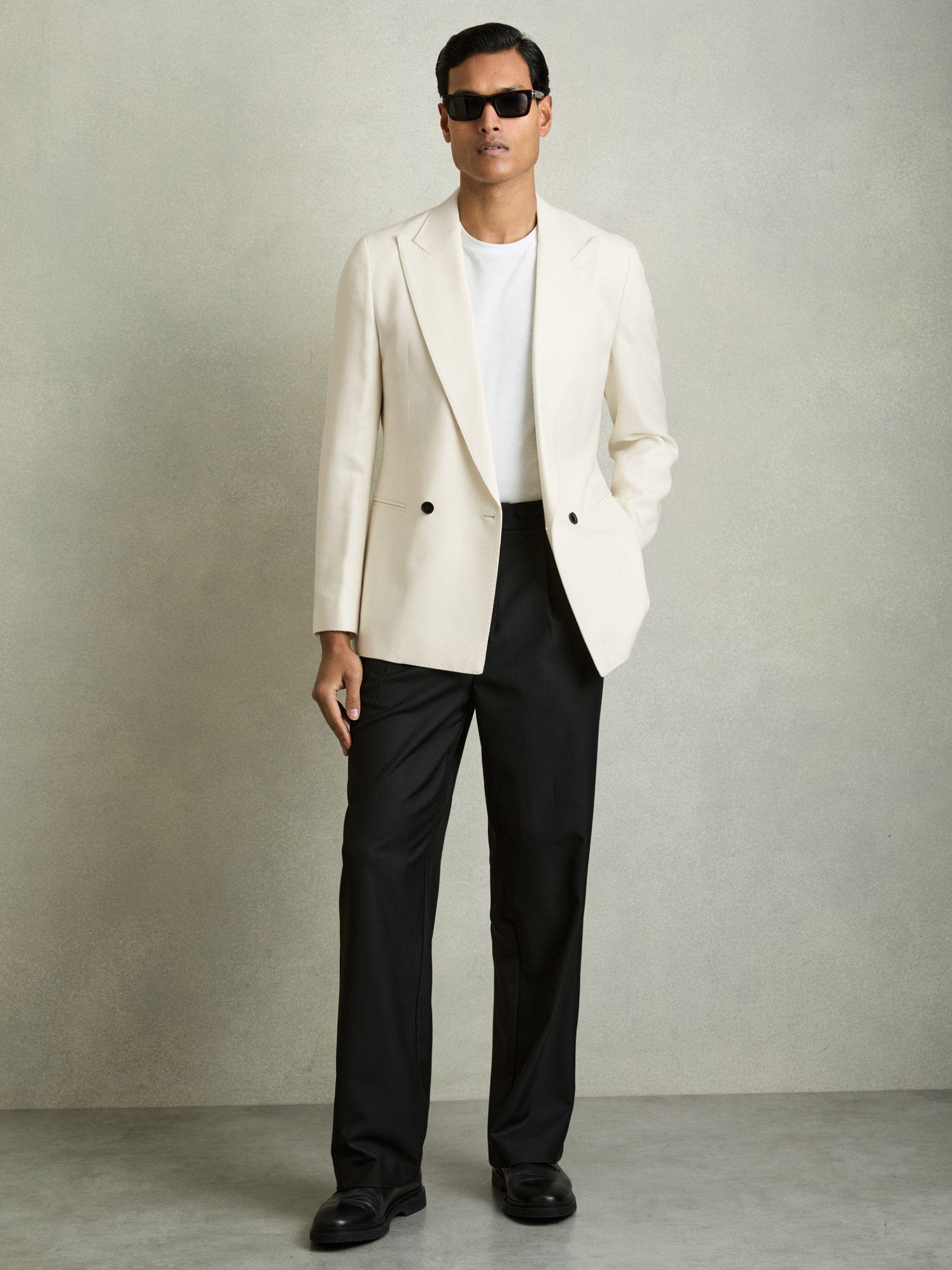 Regular-Fit Double-Breasted Sharkskin Wool-Blend Suit Blazer in Charcoal Grey Product Image