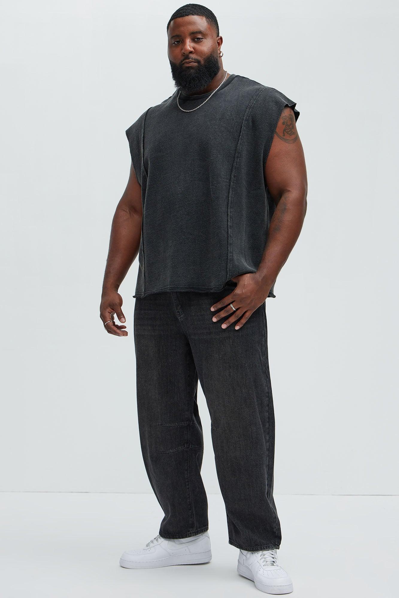 Greaser Paneled Fleece Muscle Tee - Black Wash Product Image