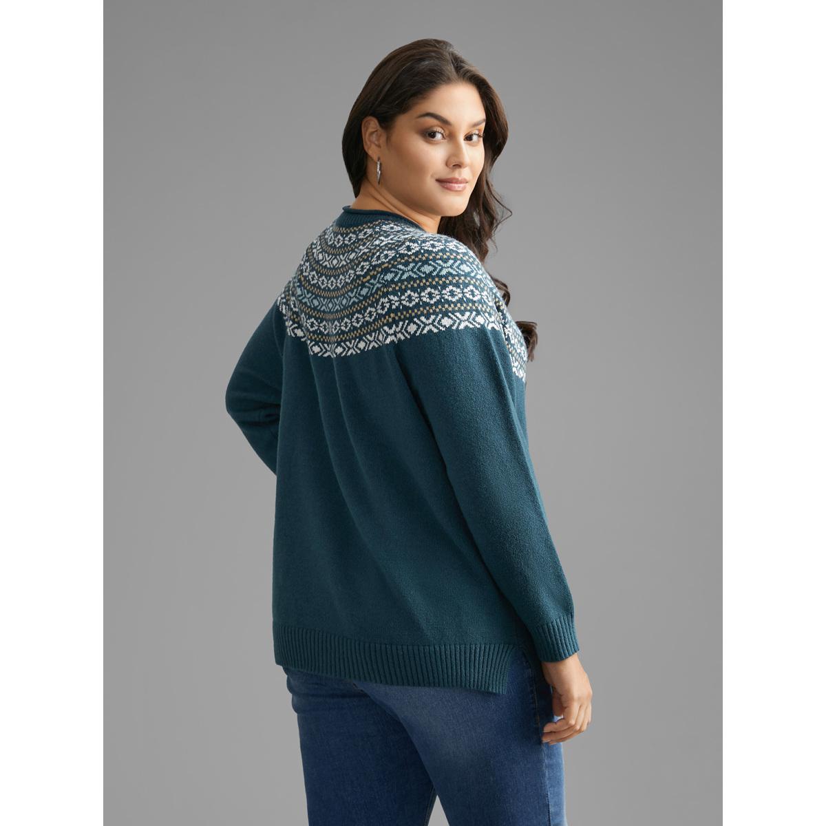 Plus Size Supersoft Essentials Bandana Round Neck Raglan sleeve Pullover DarkGreen Women Casual Loose Long Sleeve Round Neck Everyday Pullovers BloomChic 22-24/3X Product Image