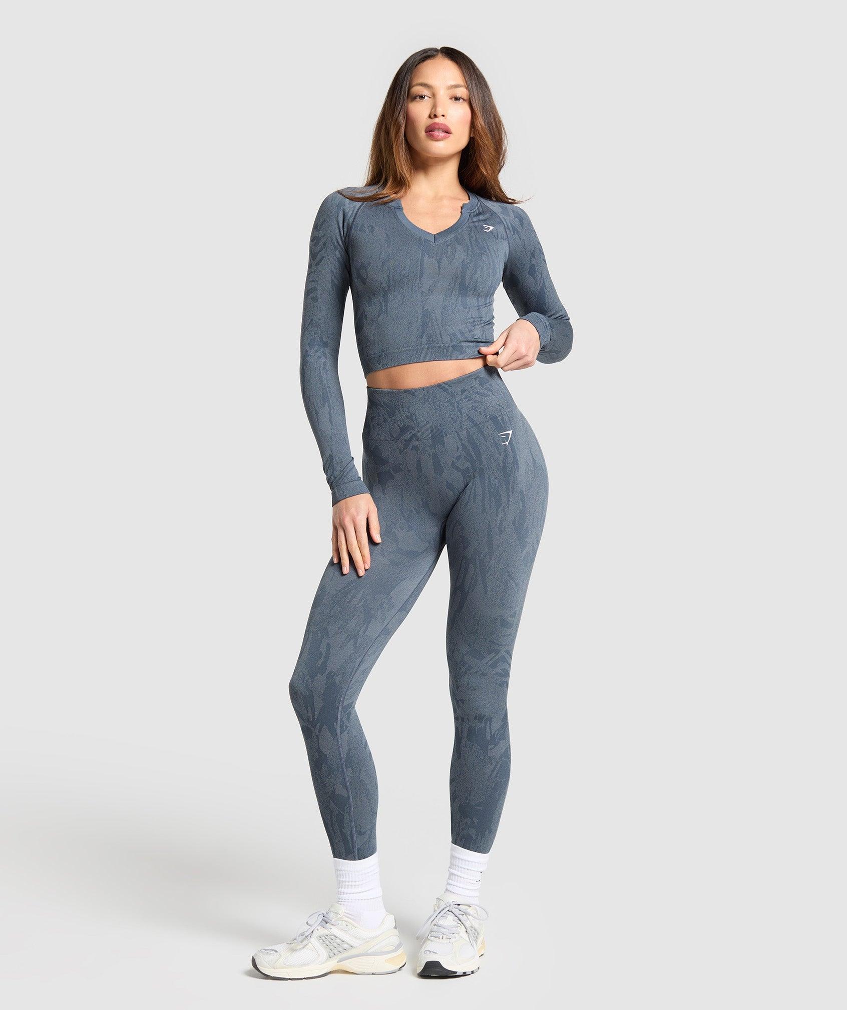 Gymshark Adapt Camo Seamless Long Sleeve Top - Titanium Blue/Denim Grey Female Product Image