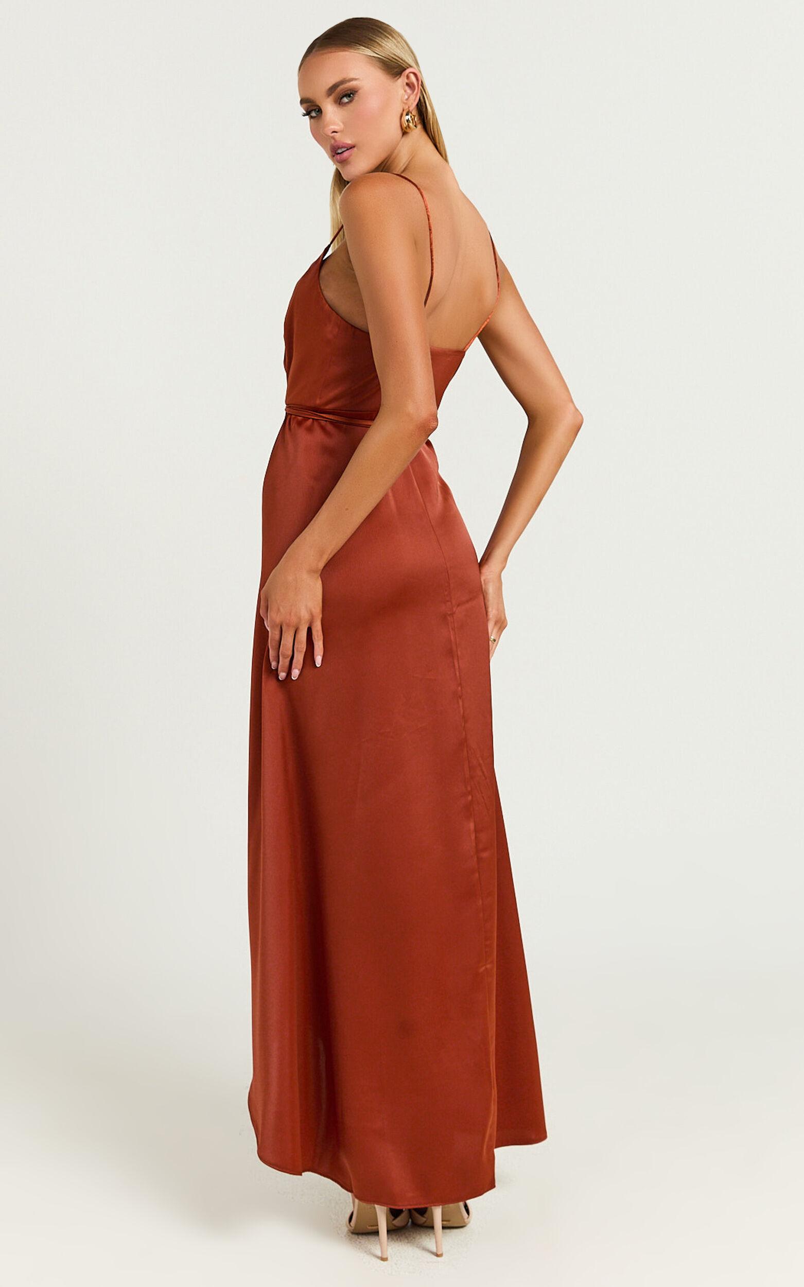 Mine Would Be You Midi Dress - Wrap Dress in Copper Satin Product Image