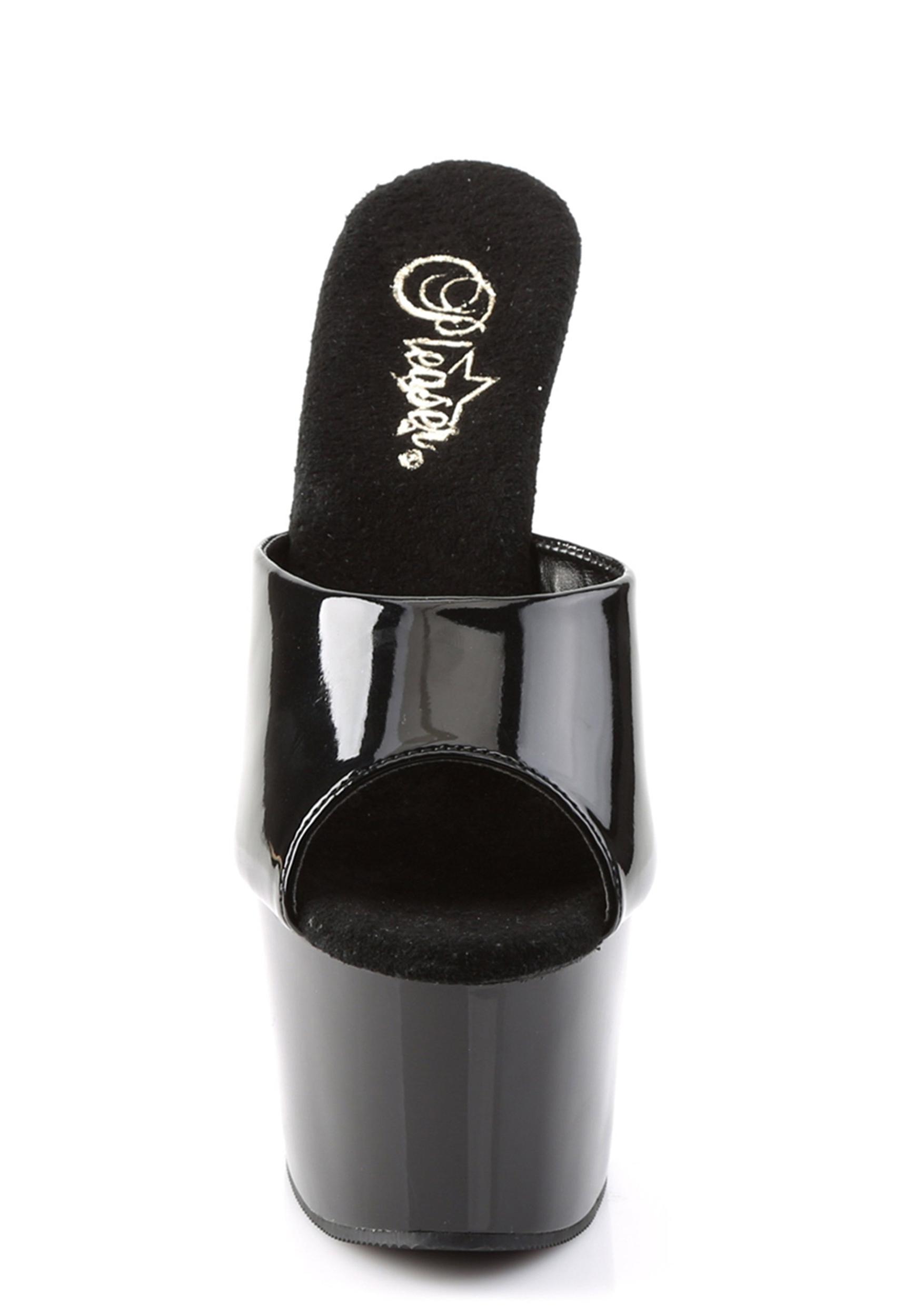 Pleaser Adore-701 Peep Toe Slides Vinyl - Black Product Image