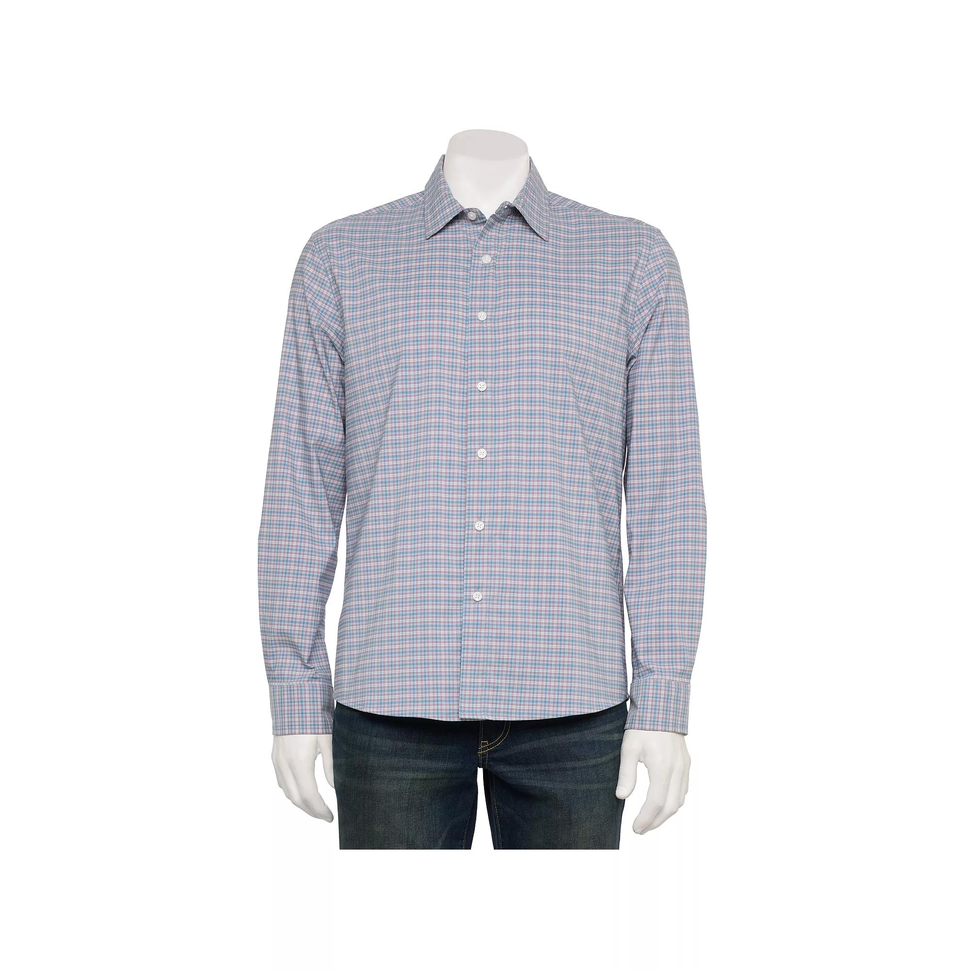 Men's Sonoma Goods For Life® Long-Sleeve Performance Shirt, Size: XL, Blue Pink  Plaid Product Image