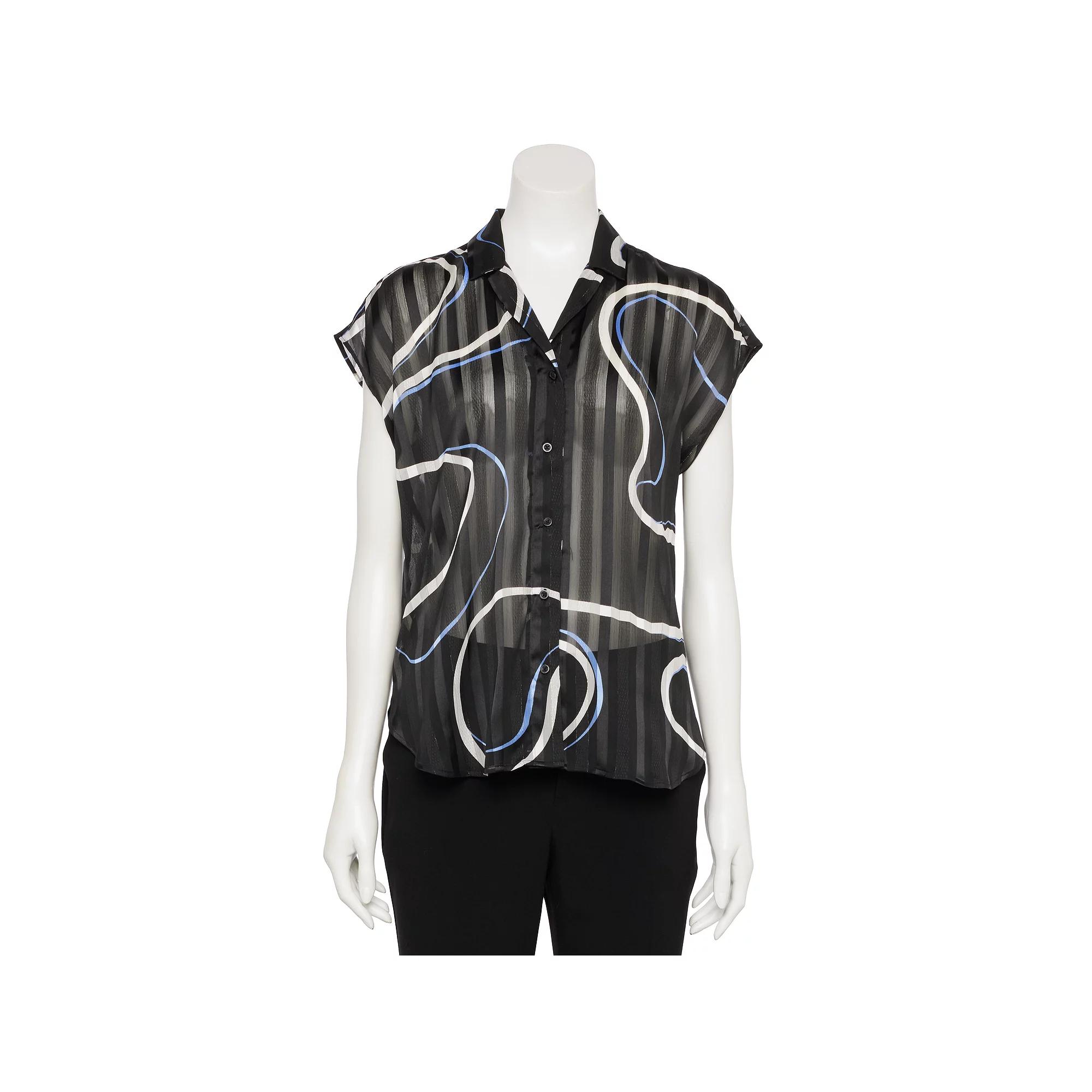 Women's Nine West Adaptive Short Sleeve Button Down Lapel Collar Shirt,  Product Image
