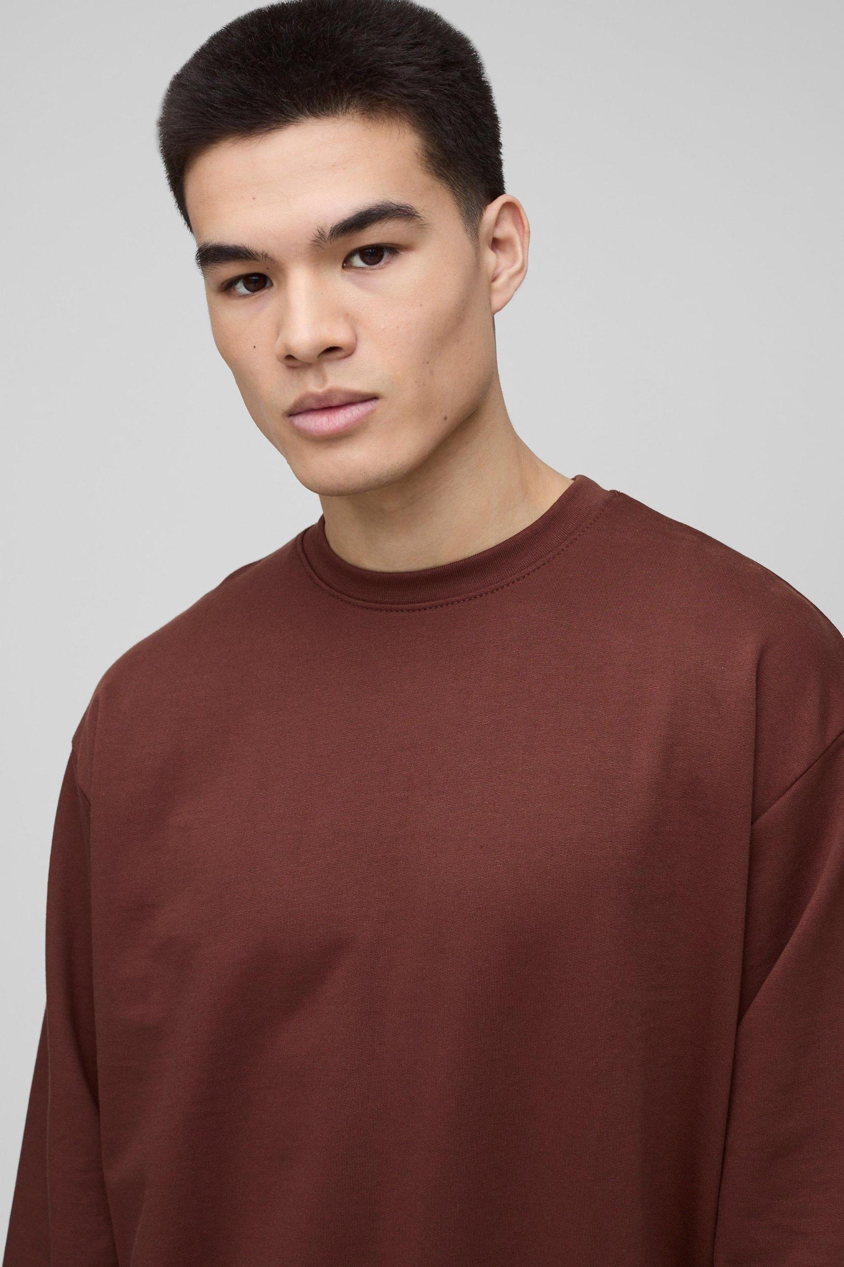 260GSM Loopback Basic Oversized Crew Neck Sweatshirt | boohooMAN USA Product Image