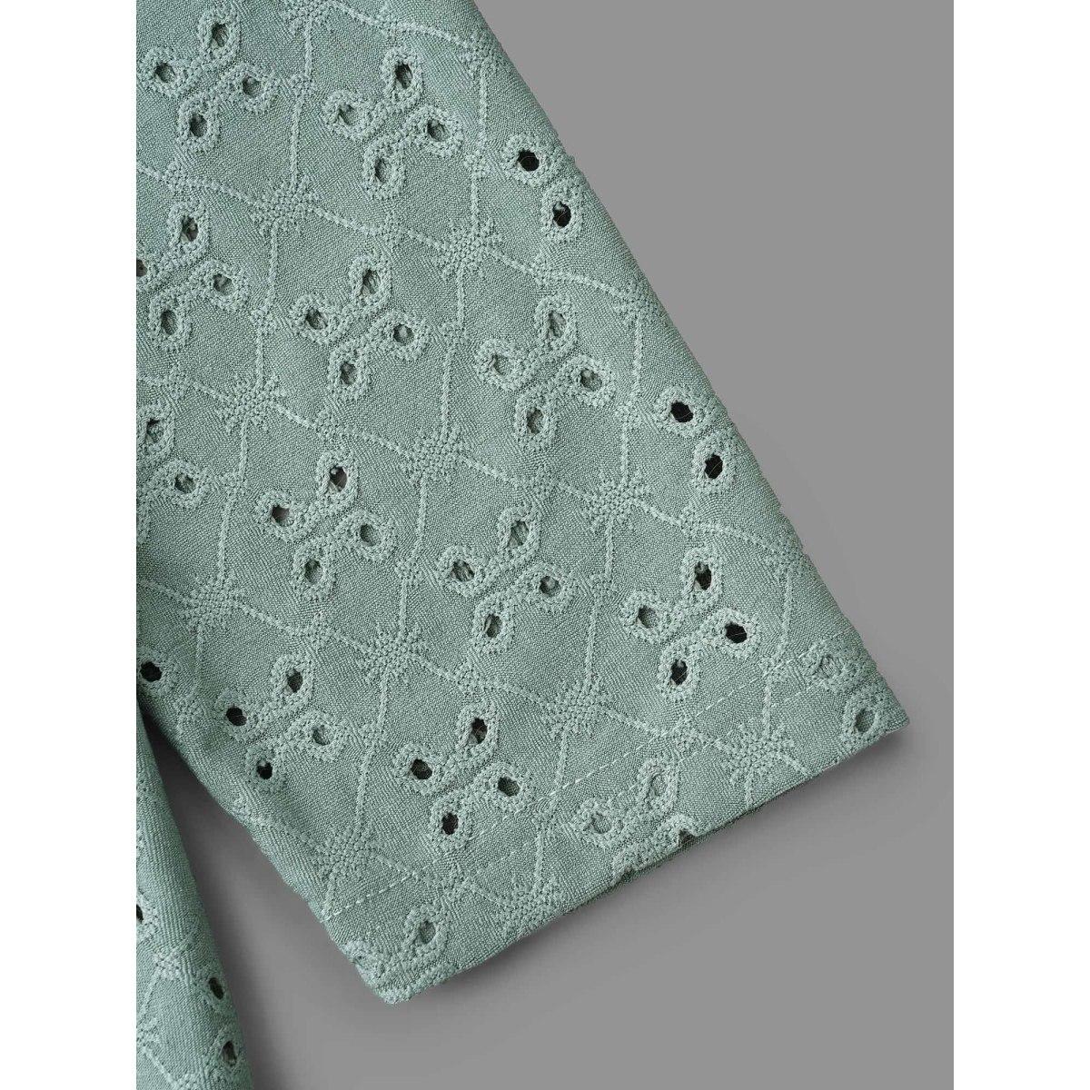 Plus Size Plain Eyelet Jacquard Plisse T-Shirt Greenbean Women Elegant Texture Round Neck Everyday T-shirts BloomChic 22-24/3X Product Image