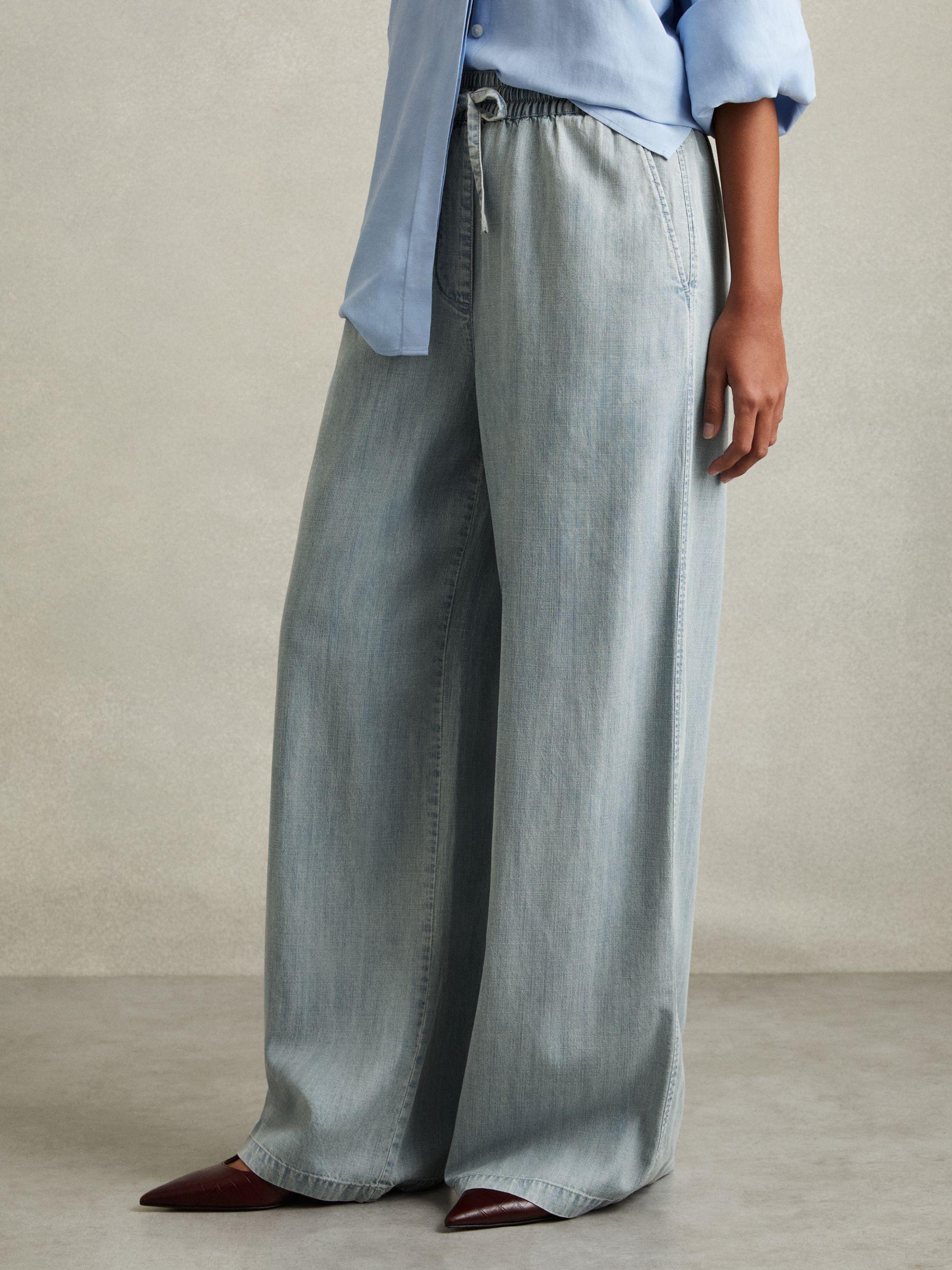 Denim Look Wide Leg Trousers in Light Blue Product Image