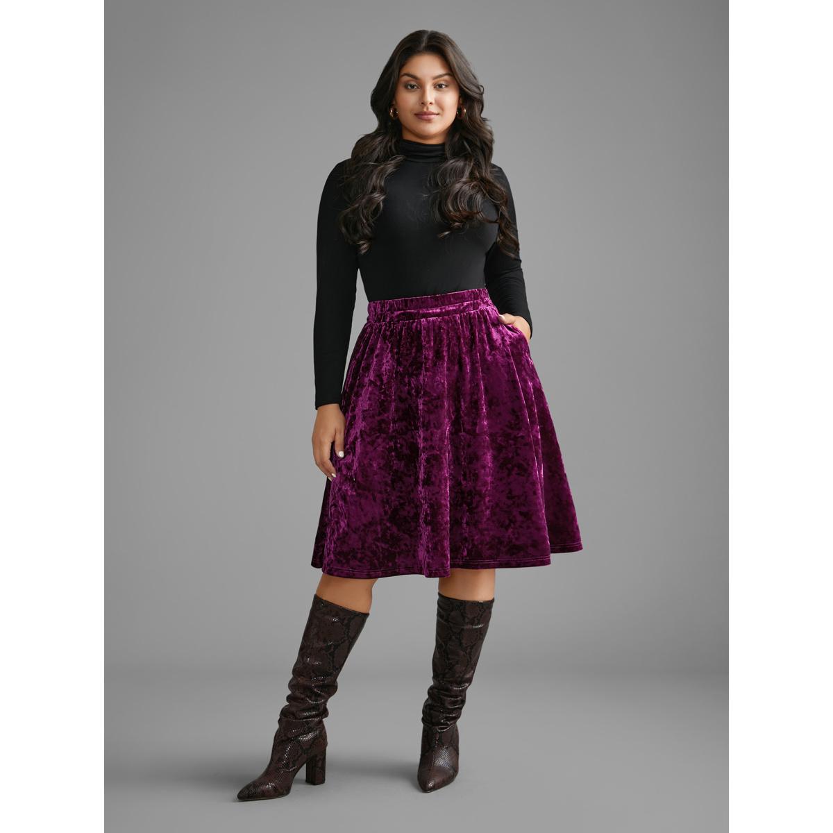 Plus Size Velvet Elastic Waist Skirt Women Deeppurplered Retro Loose Medium stretch Slanted pocket Elegant Skirts BloomChic 14-16/1X Product Image