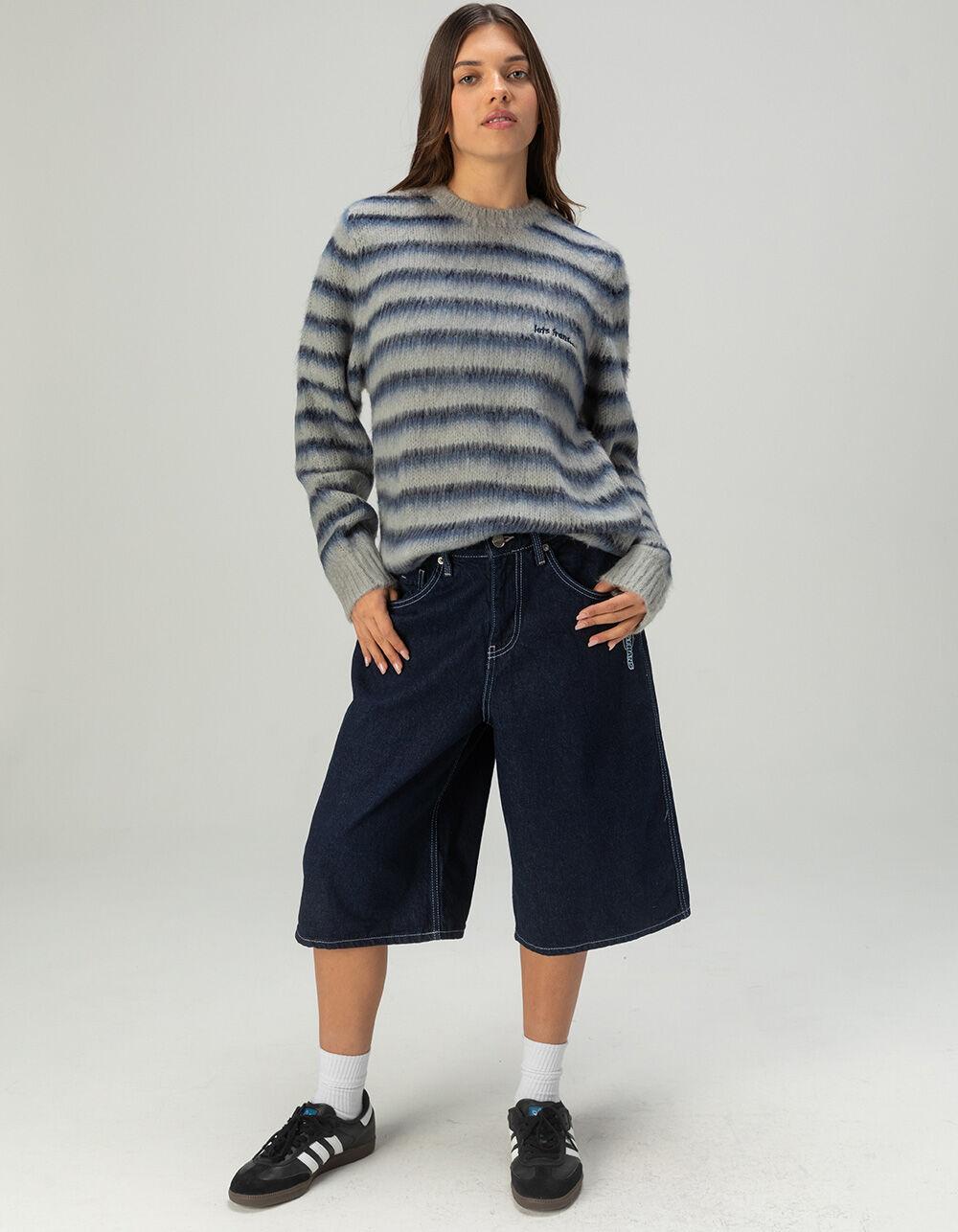 IETS FRANS Fluffy Stripe Womens Sweater - GRAY COMBO Product Image