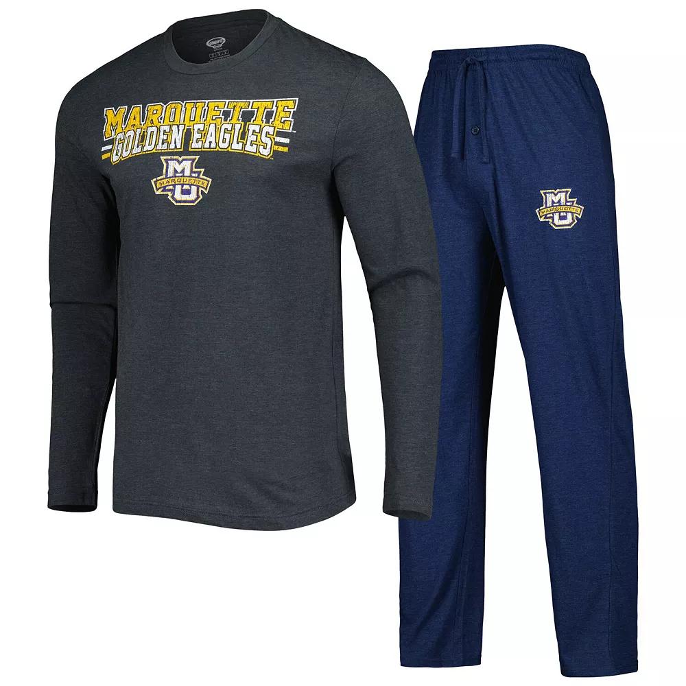 Men's Concepts Sport Navy/Charcoal Marquette Golden Eagles Meter Long Sleeve T-Shirt & Pants Sleep Set,  Product Image