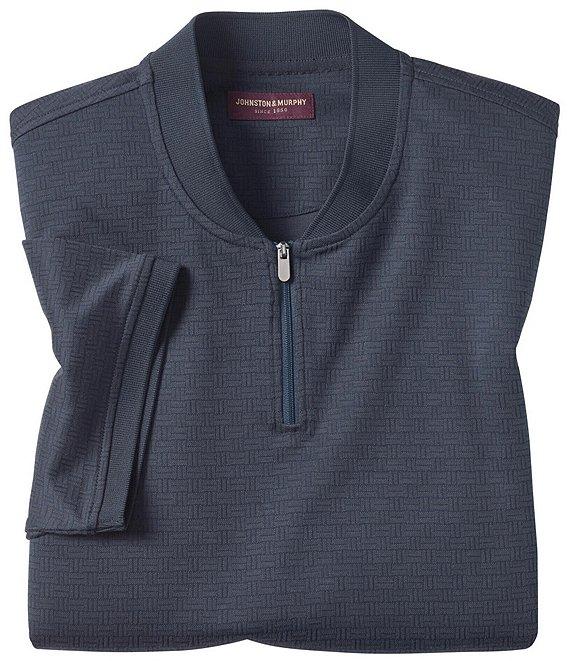 Johnston & Murphy Performance Stretch Knit Jacquard Short Sleeve Zip Polo Shirt Product Image