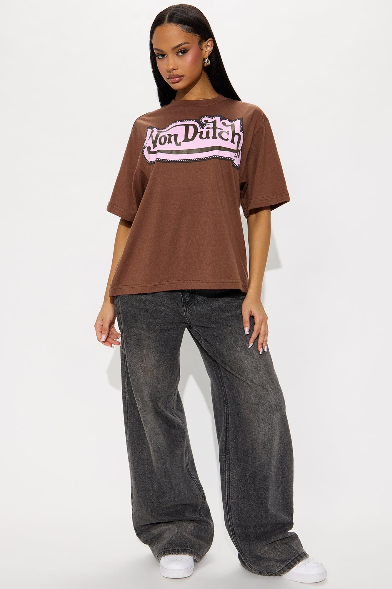 Von Dutch Embroidery Oversized Tee - Brown Product Image