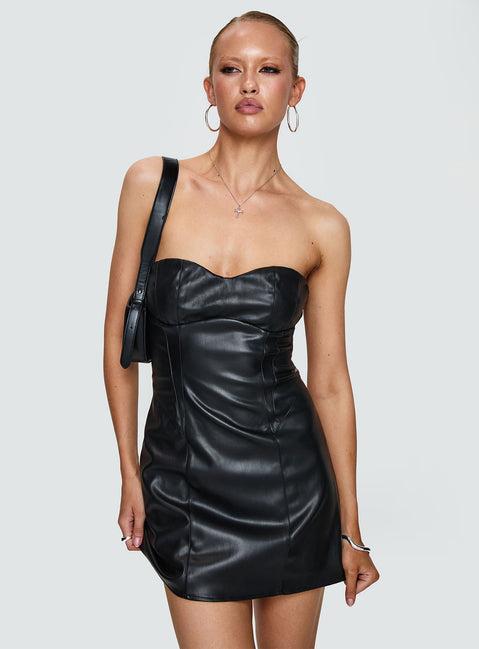 Hotline Faux Leather Mini Dress Black Product Image