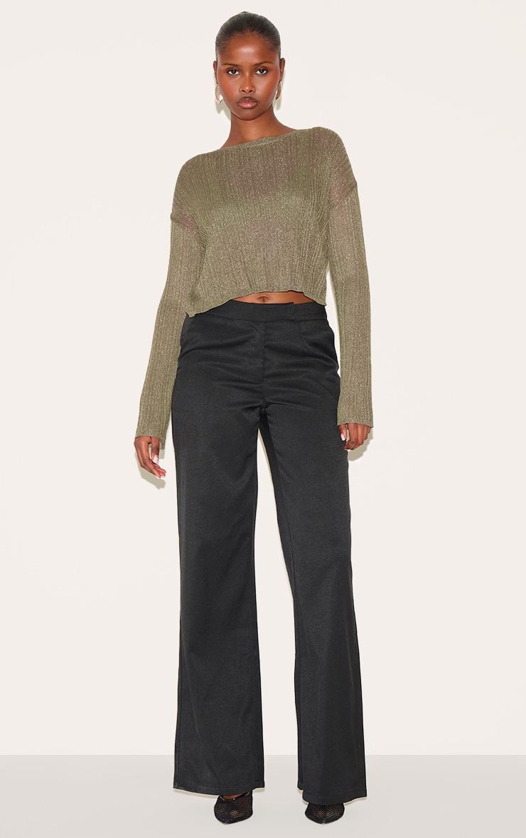 Dark Khaki Sheer Knit Oversized Top Product Image