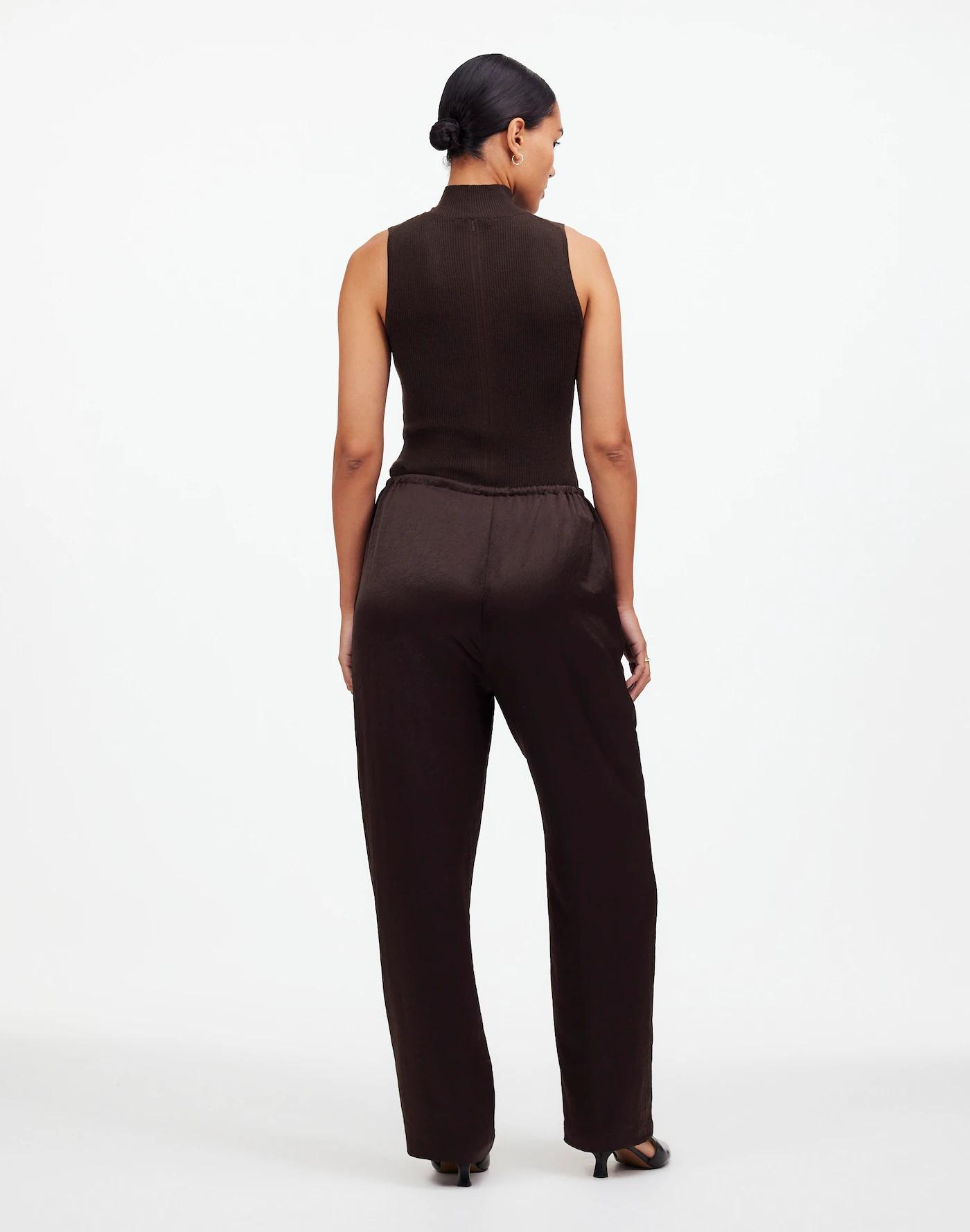 Pintucked Slim Pull-On Pants in Satin Product Image