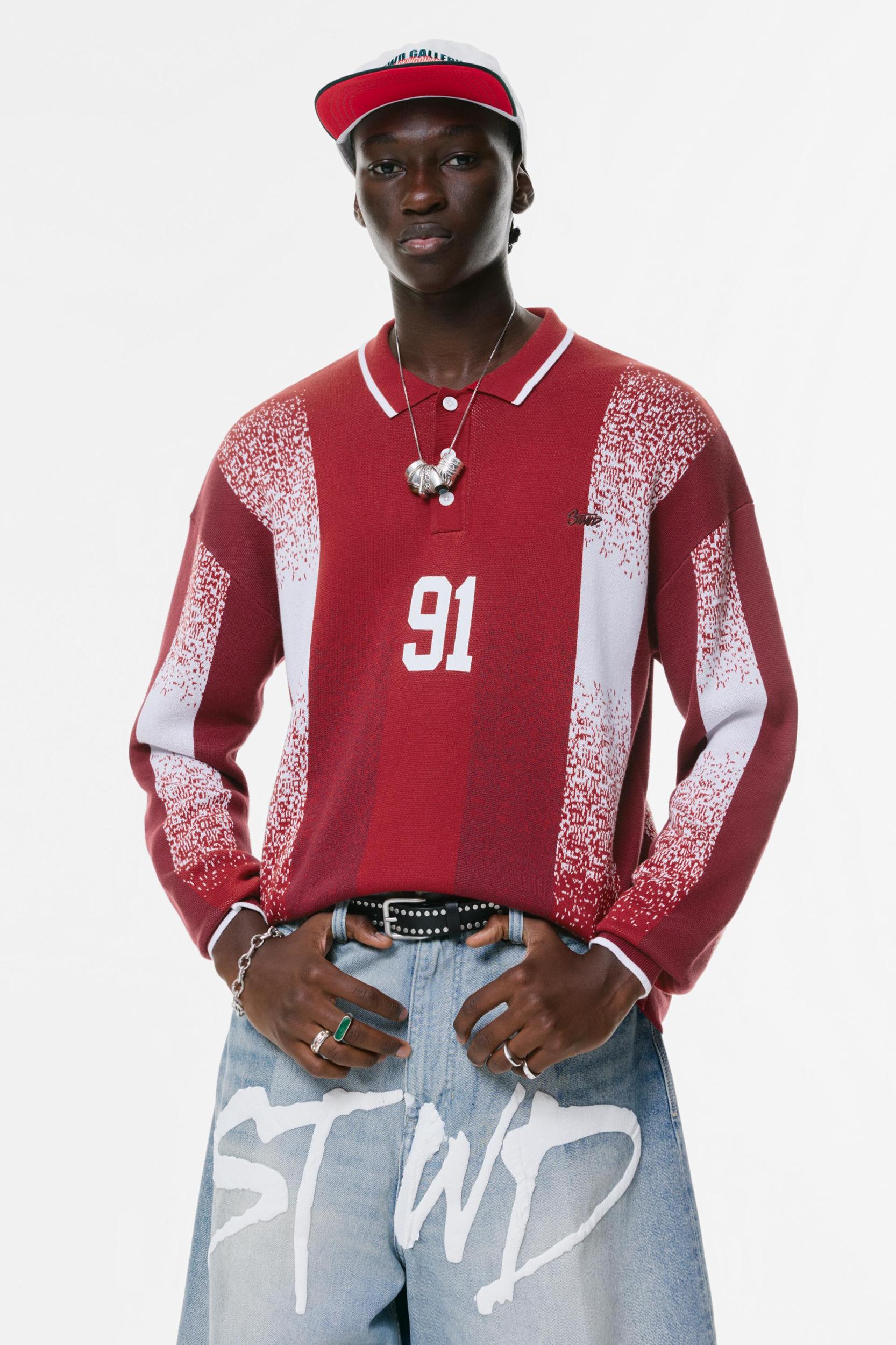 Knit football-style polo shirt 91 Product Image