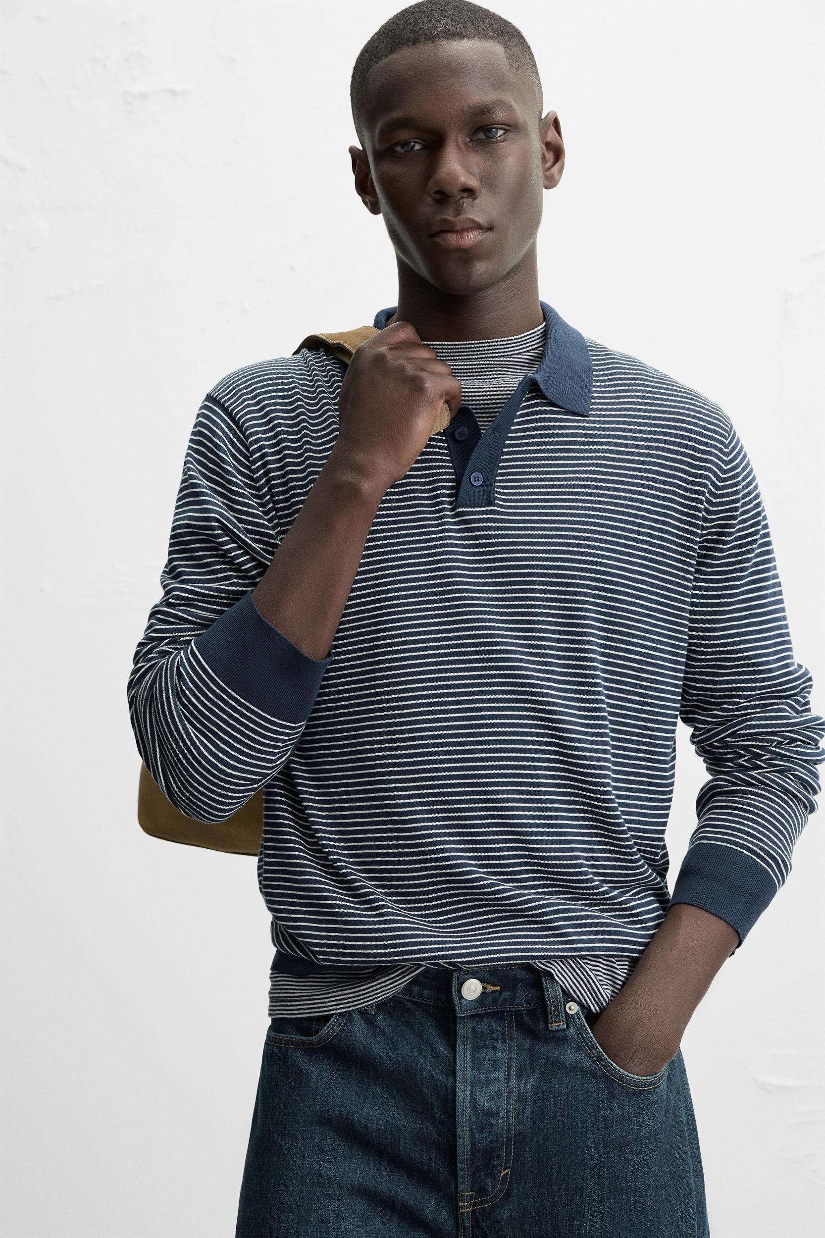 STRIPED KNIT POLO SHIRT Product Image