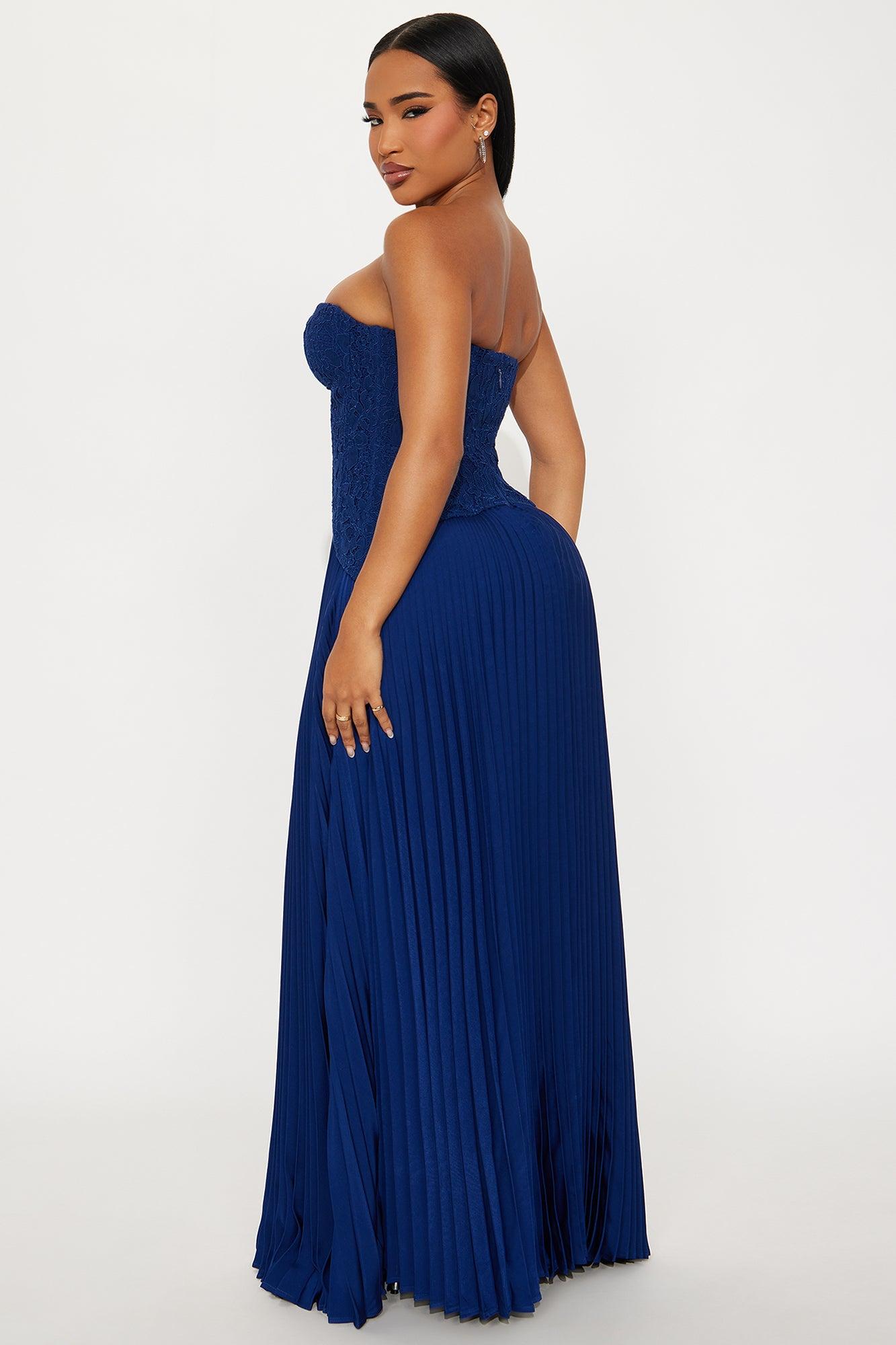 Daniella Lace Corset Pleated Maxi Dress - Navy Female Product Image