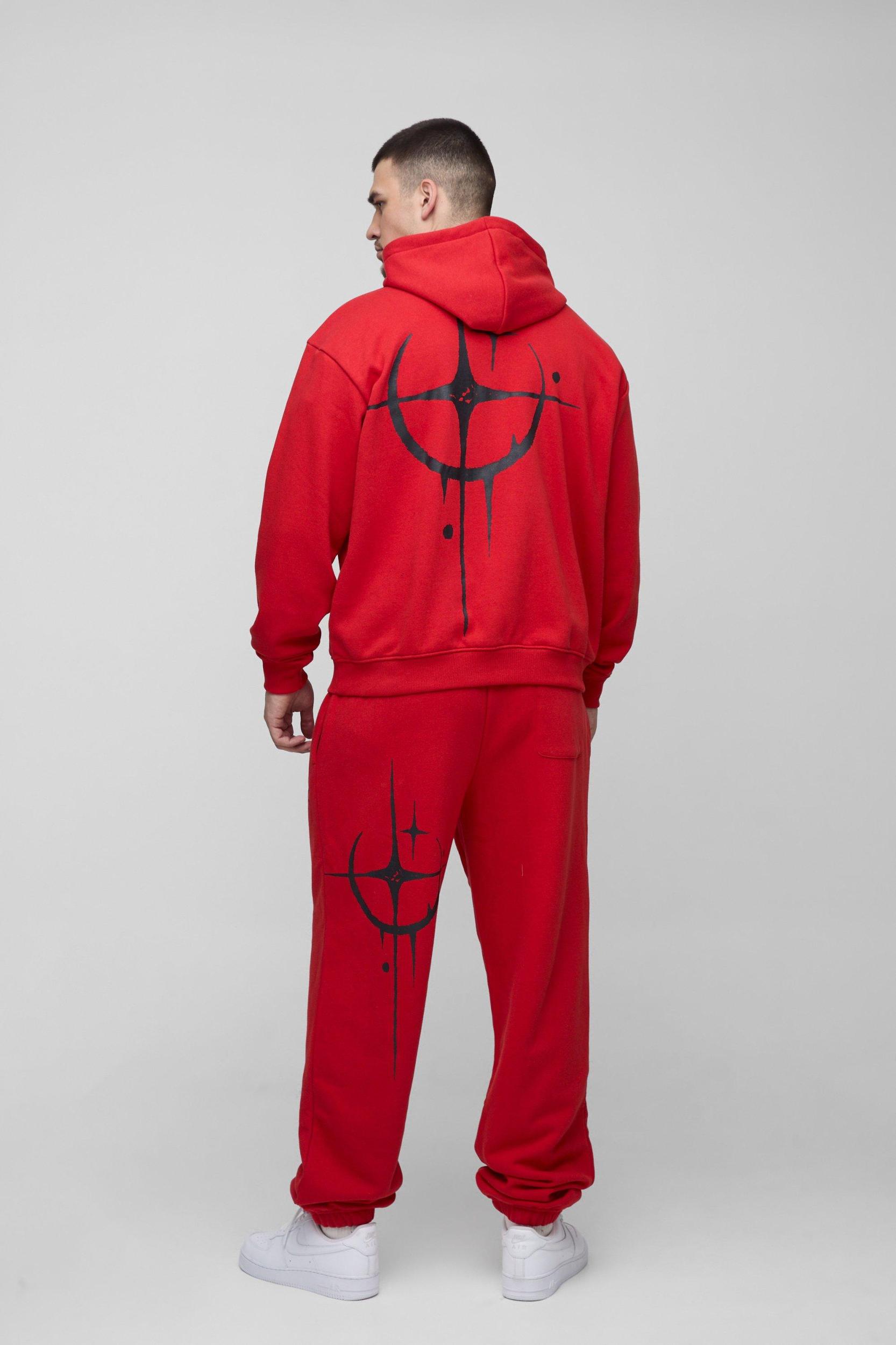 Tall Oversized Boxy Homme Graffiti Print Hooded Tracksuit | boohooMAN USA Product Image