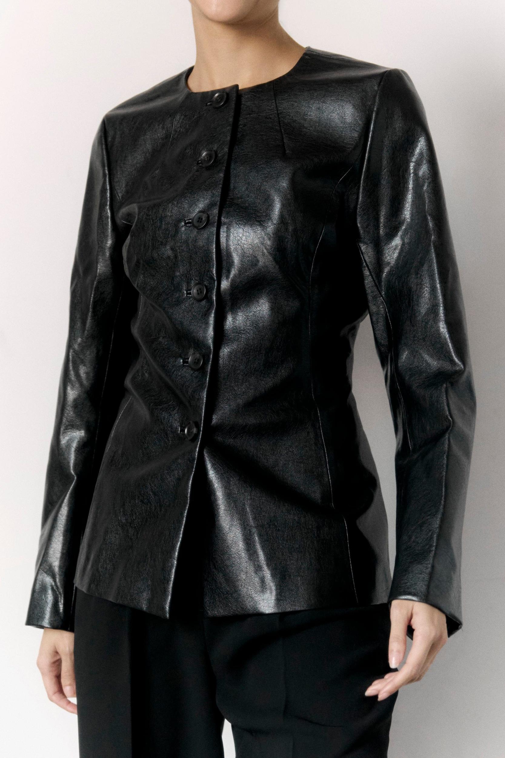 Maddox Sculpted Vegan Leather Blazer Product Image