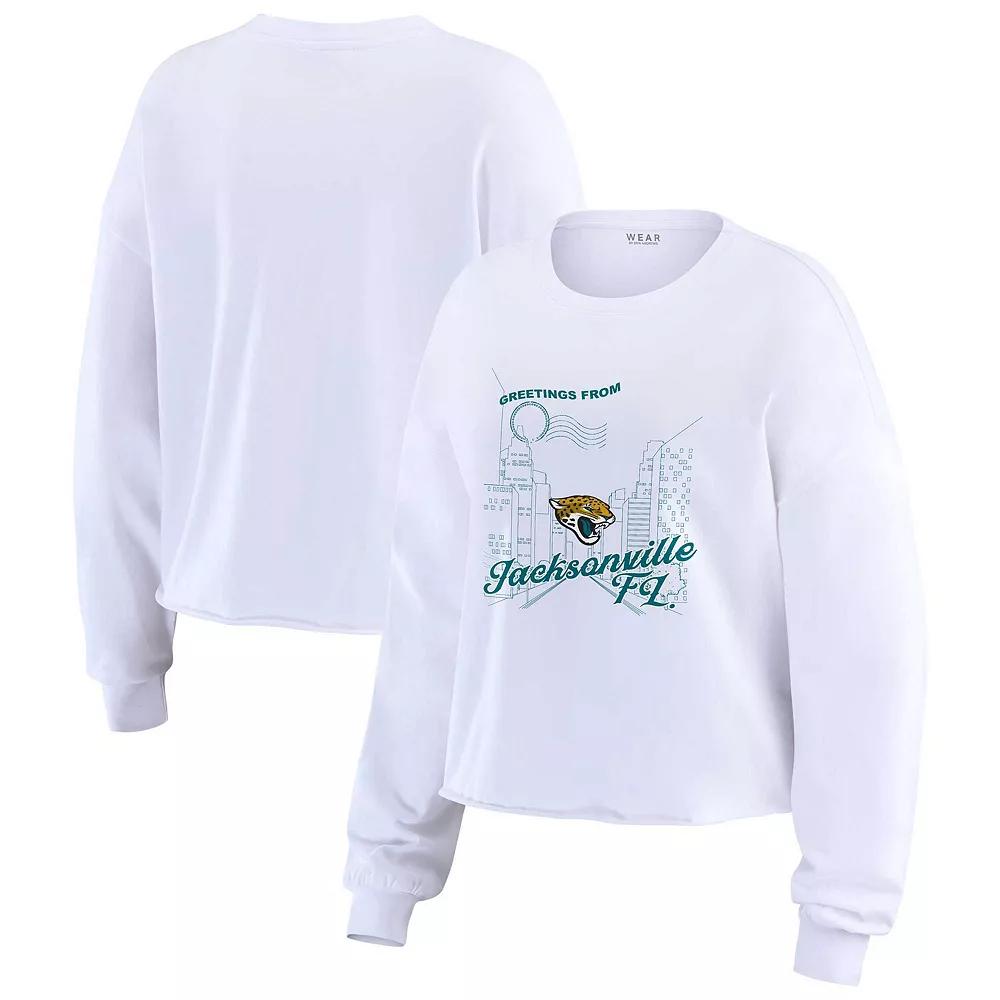 Women's WEAR by Erin Andrews White Jacksonville Jaguars Postcard Cropped Long Sleeve Top, Size: Medium Product Image