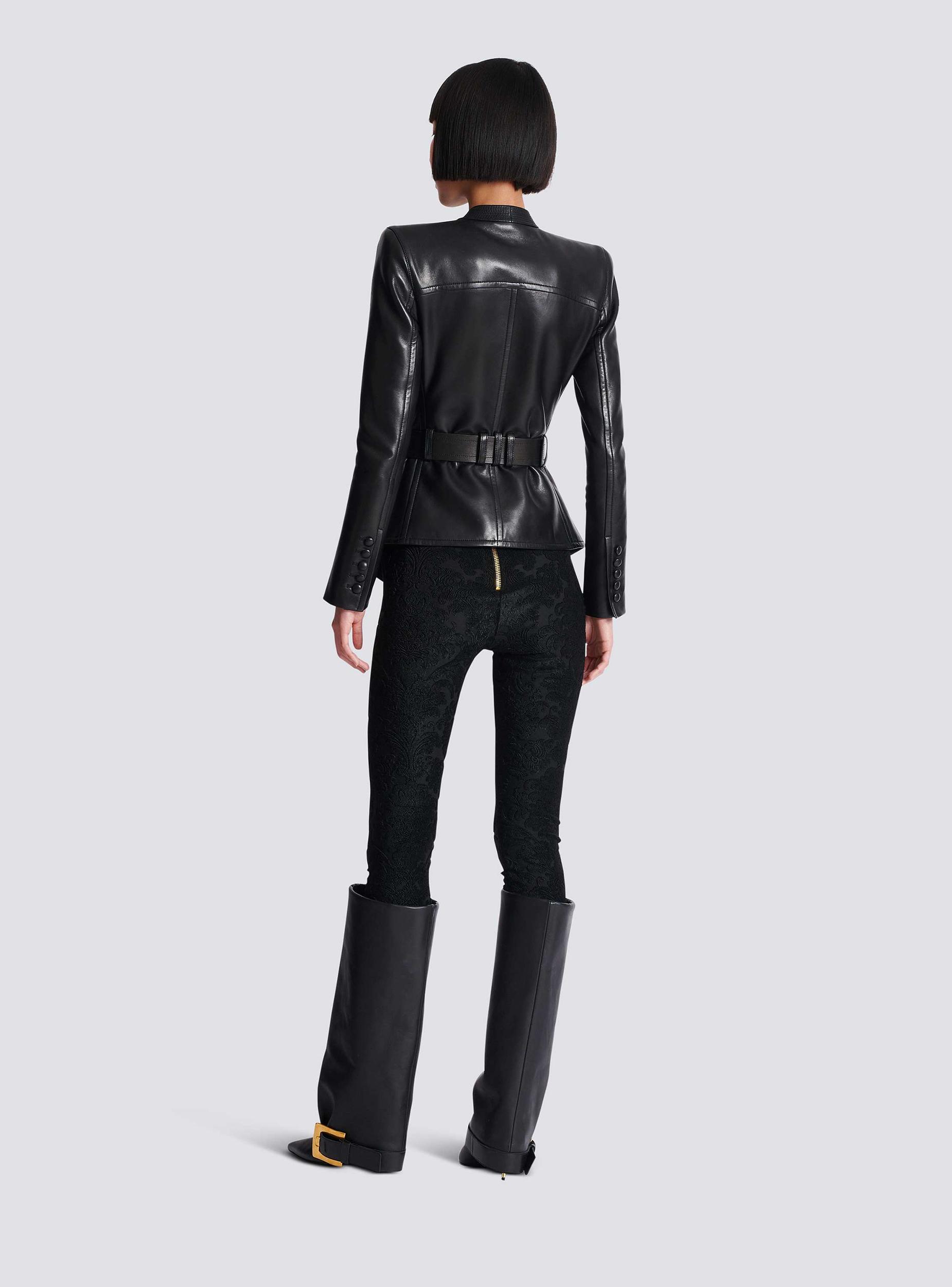 1-button belted leather jacket Product Image