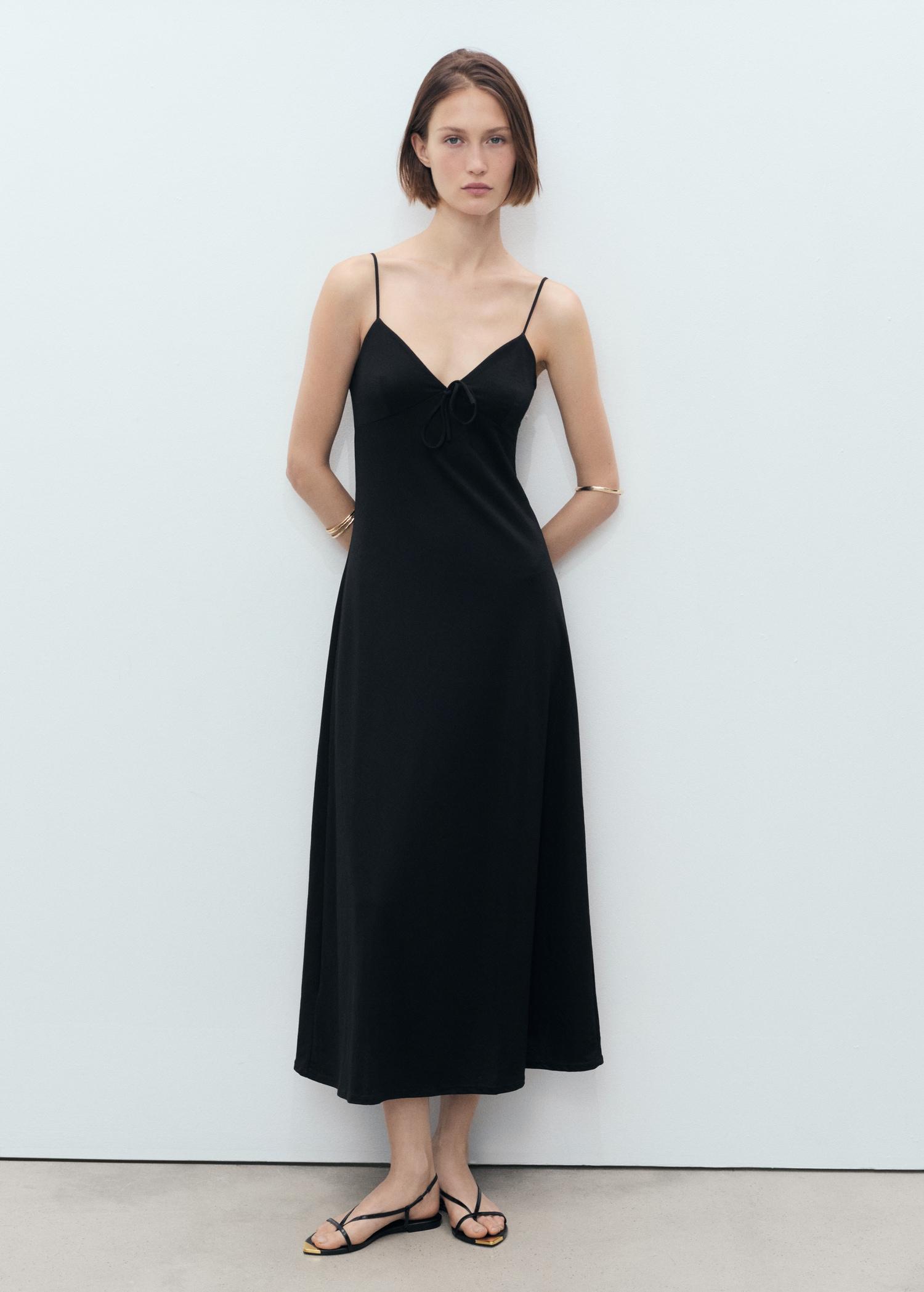 Long dress with bow neckline - Women | MANGO USA Product Image