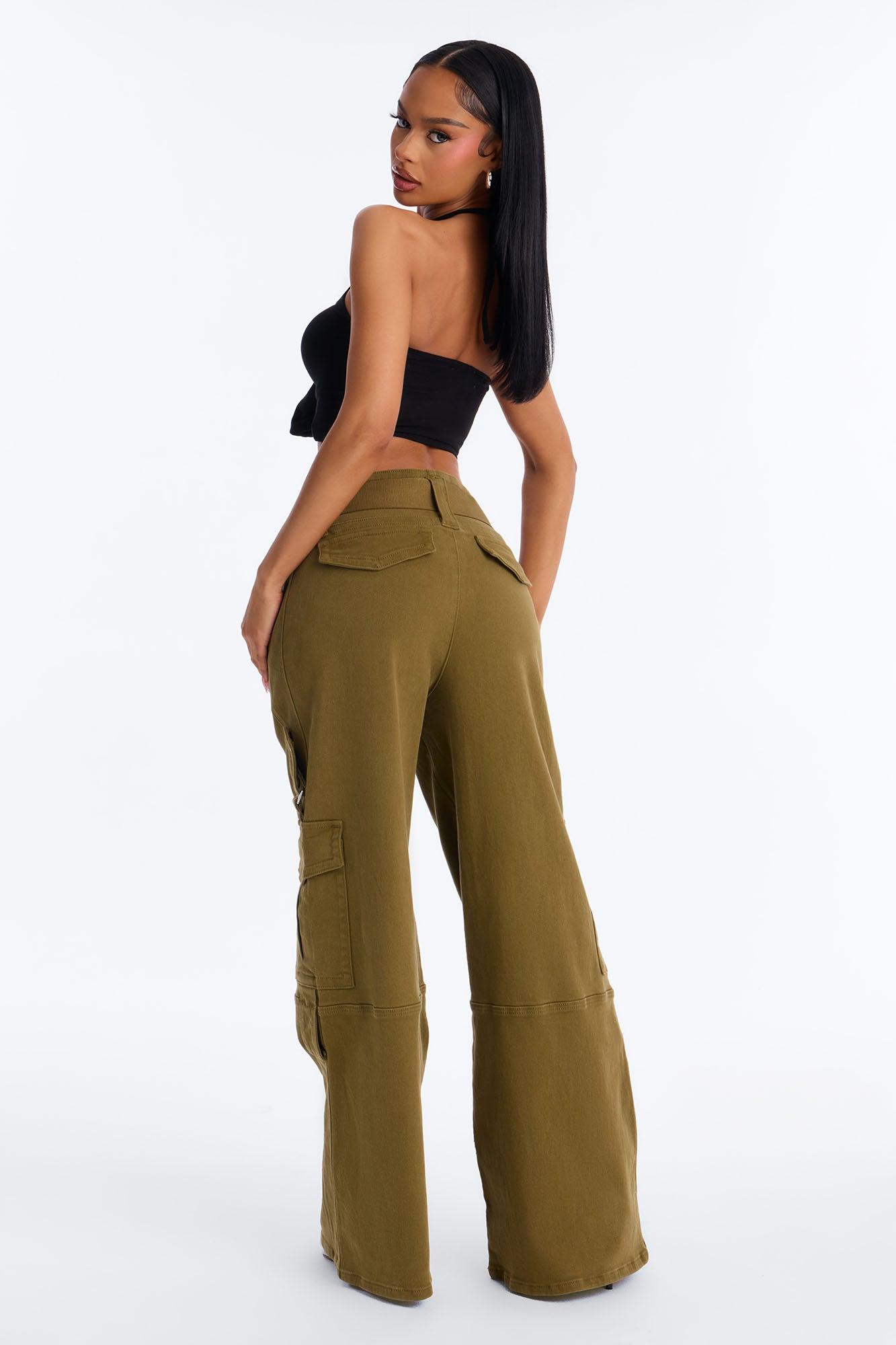 Natalia High Rise Cargo Belted Wide Leg Pant 33″ - Olive Female Product Image