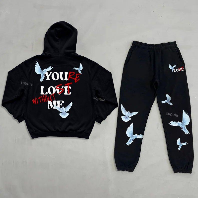 Sopula You‘re Lost Without Me Dove Graphic Tracksuit Unisex Men's Hoodie & Sweatpants Product Image