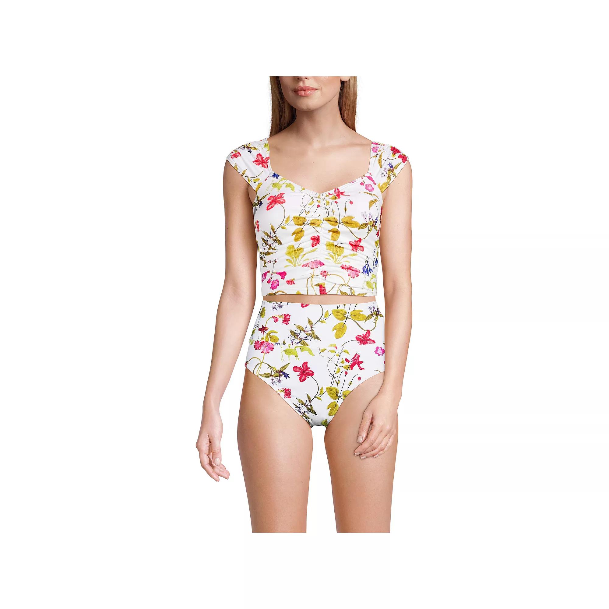 Women's Lands' End Ruched Cap Sleeve Swim Top,  Product Image