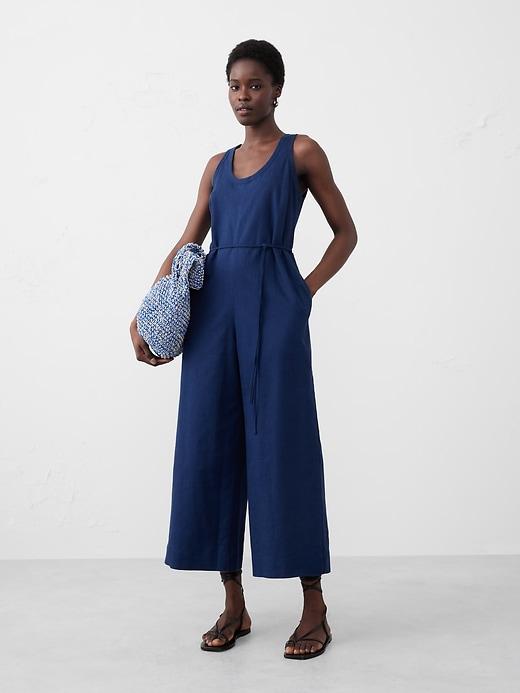 Linen-Blend Wide-Leg Jumpsuit Product Image