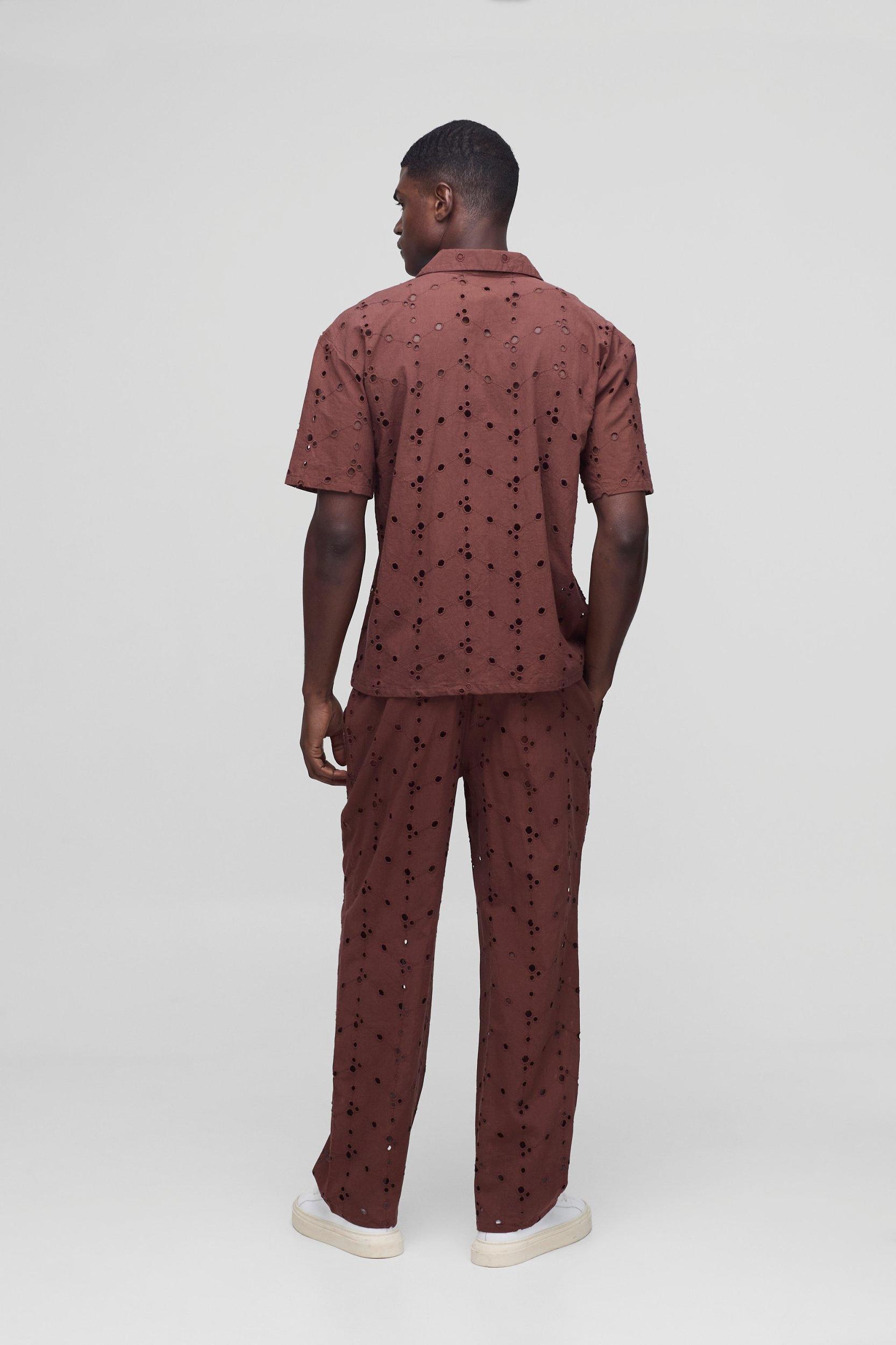 Oversized Broderie Shirt & Pants Set | boohooMAN USA Product Image