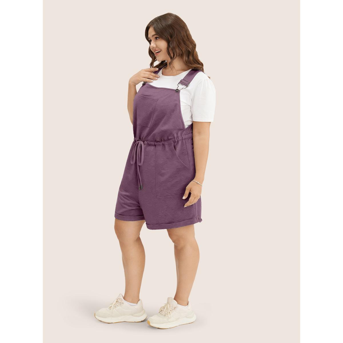 Plus Size Mauve Solid Pocket Drawstring Overall Romper Women Casual Sleeveless Non Everyday Loose Jumpsuits BloomChic 26/4X Product Image