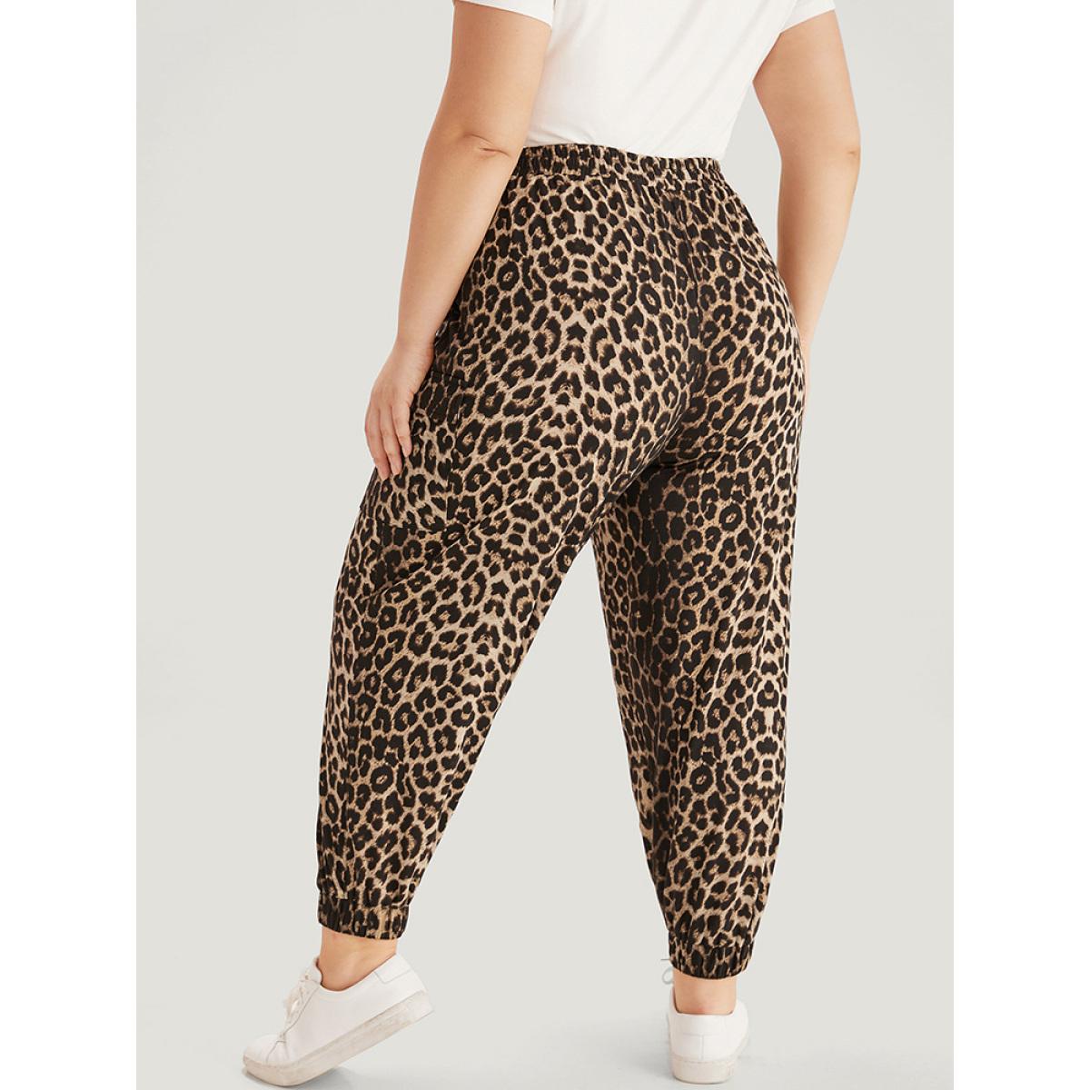 Leopard Print Pocket Elastic Waist Carrot Sweatpants Leopard Plus Size Women Casual Dailywear Elastic Waist 28/5X Bloomchic Product Image