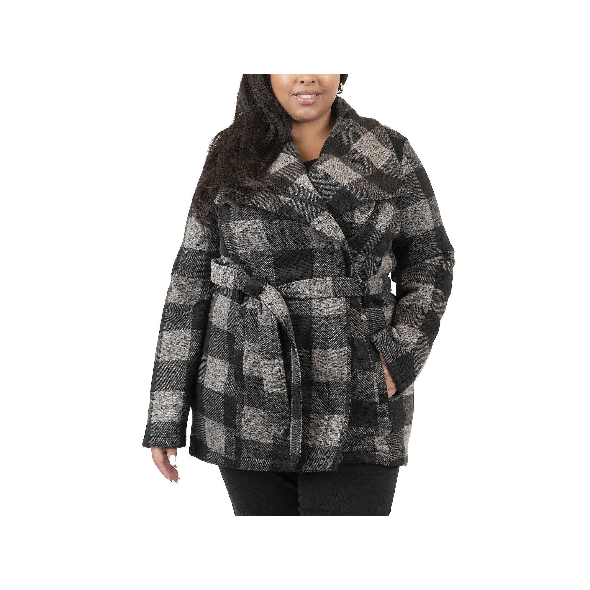 Plus Size Junior's Coffee Shop Belted Knit Wrap Jacket, Women's, Size: 2XL, Black Gray Product Image