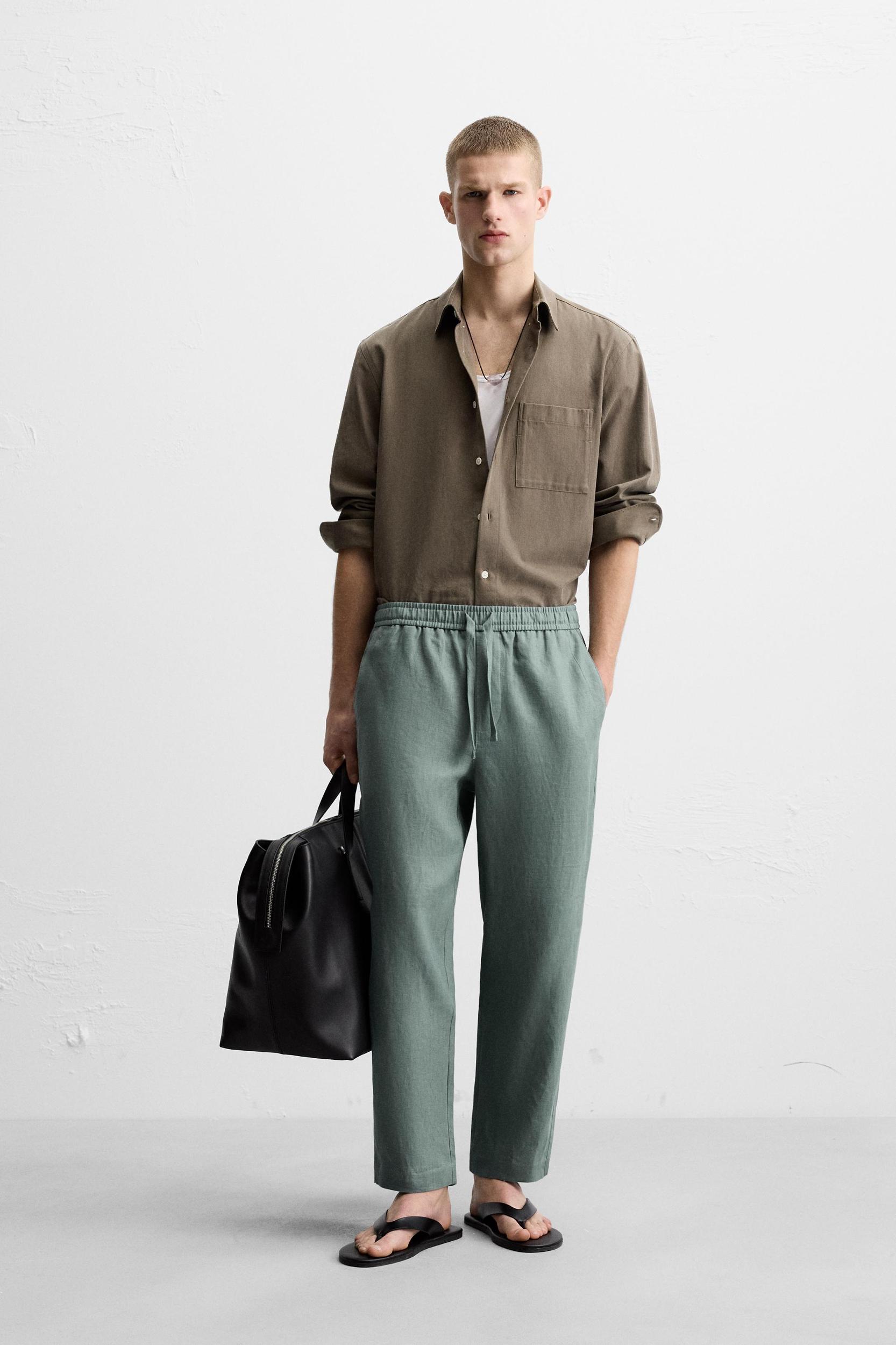 100% LINEN REGULAR FIT PANTS Product Image