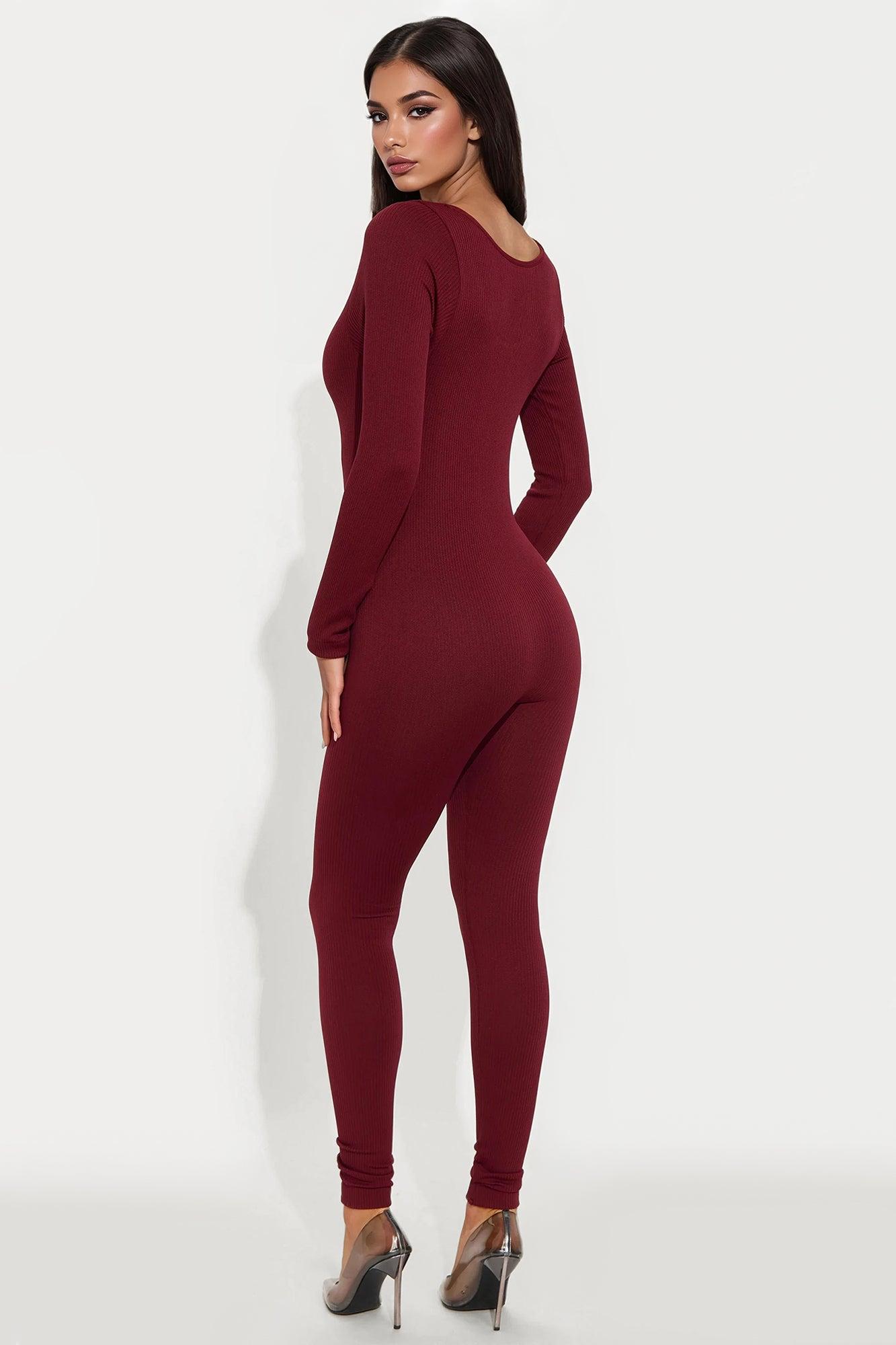 Let's Go Seamless Jumpsuit - Burgundy Female Product Image