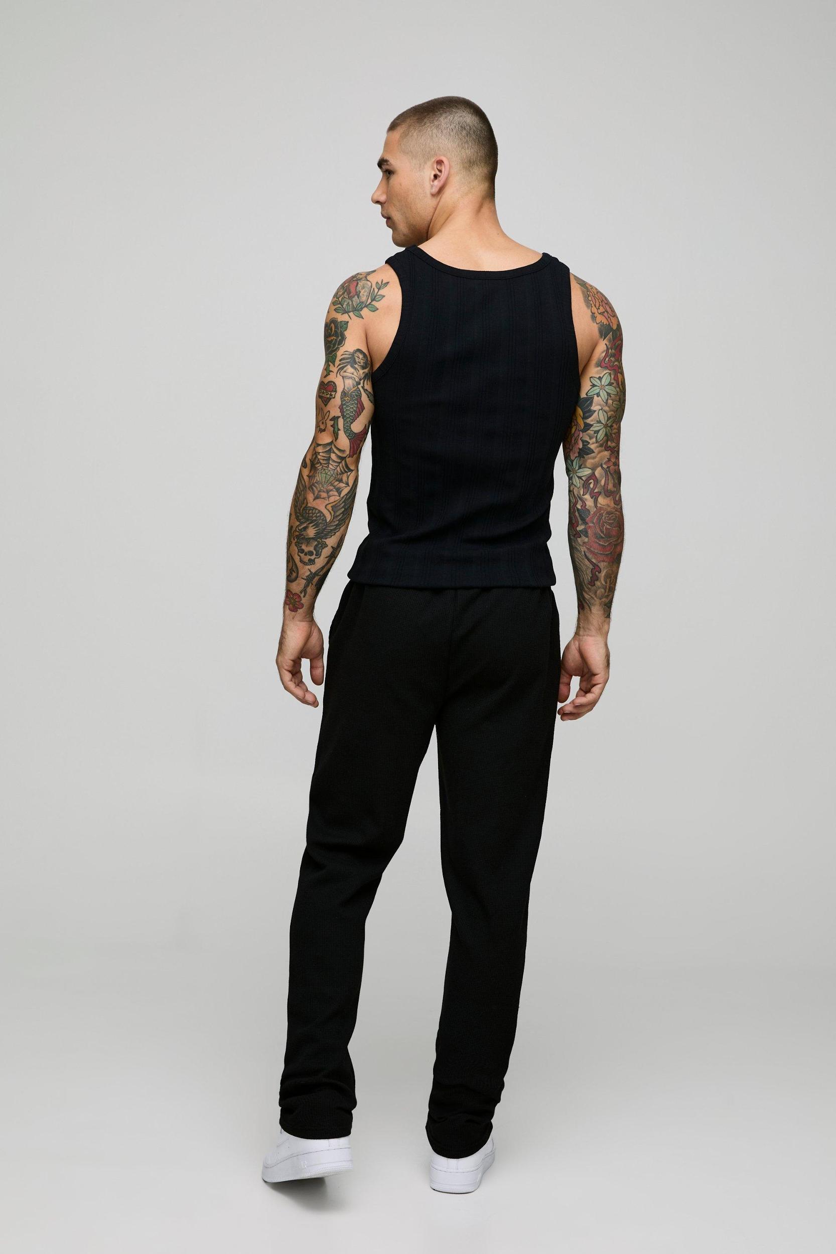 Elasticated Waist Slim Fit Waffle Smart Trousers | boohooMAN USA Product Image