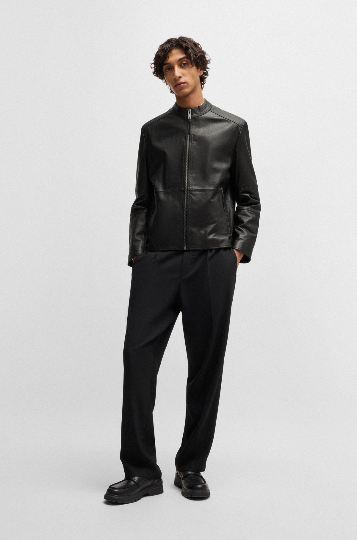 Slim-fit jacket in leather with stand collar Product Image